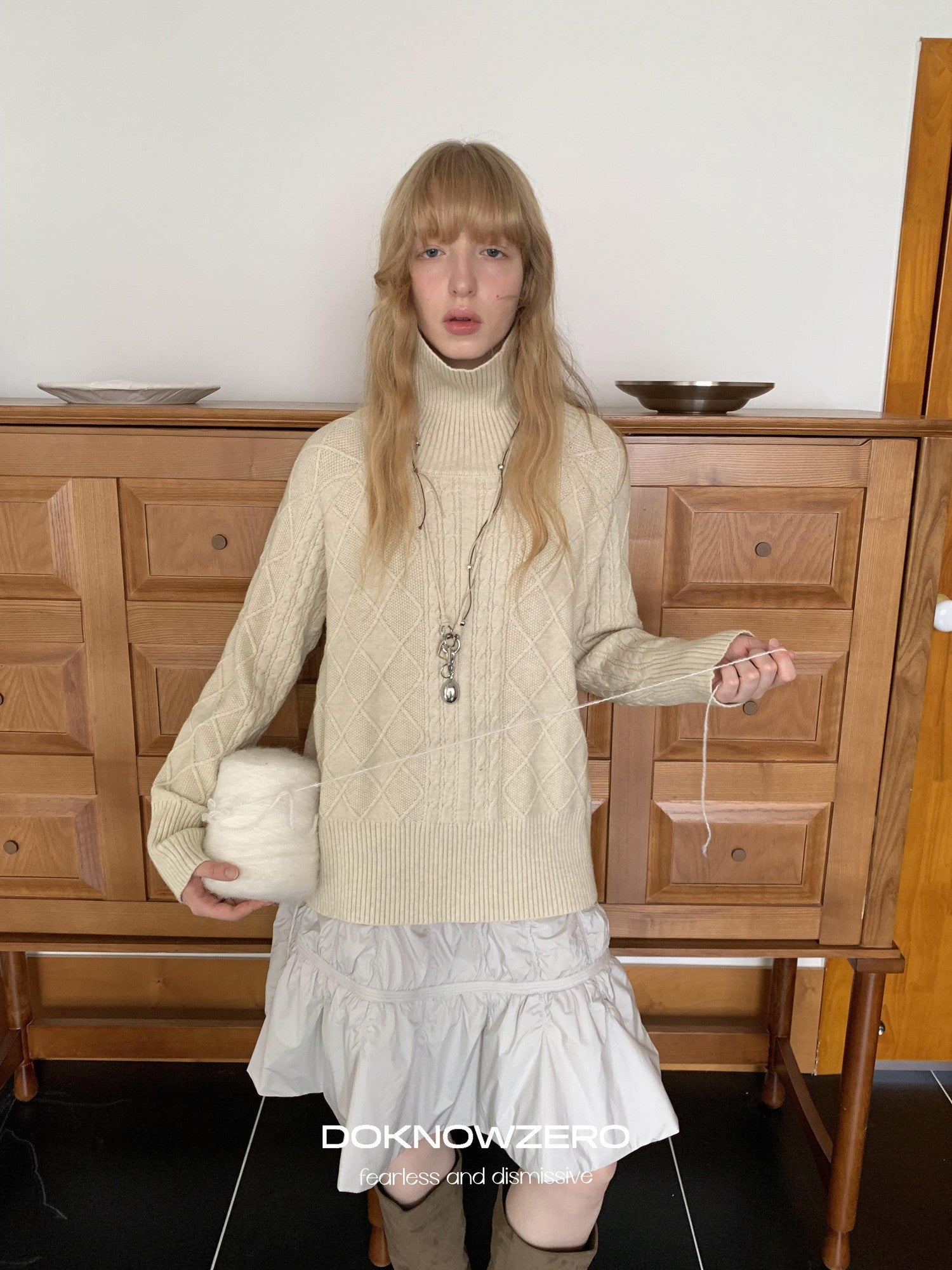 DKZ OFFICIAL Oversized Vintage Cable Knit Women&