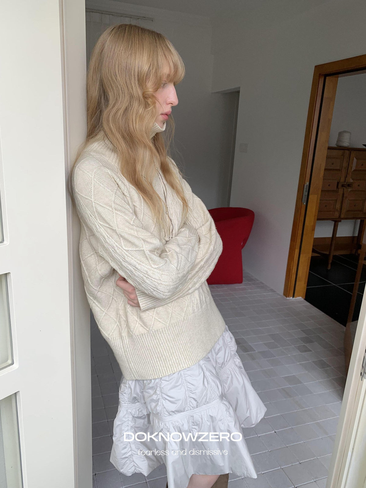 DKZ OFFICIAL Oversized Vintage Cable Knit Women&