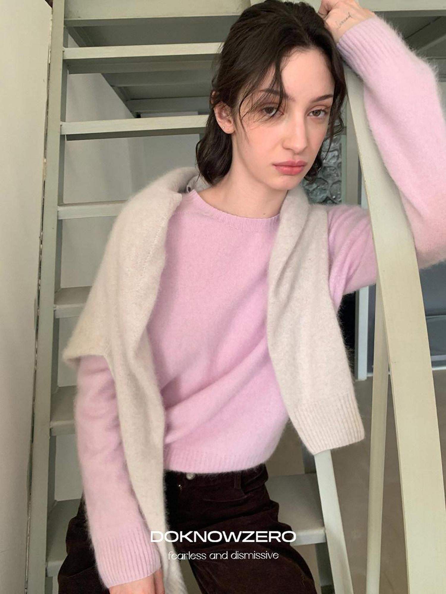 DKZ OFFICIAL Pastel Soft Knit Crew Neck Women&