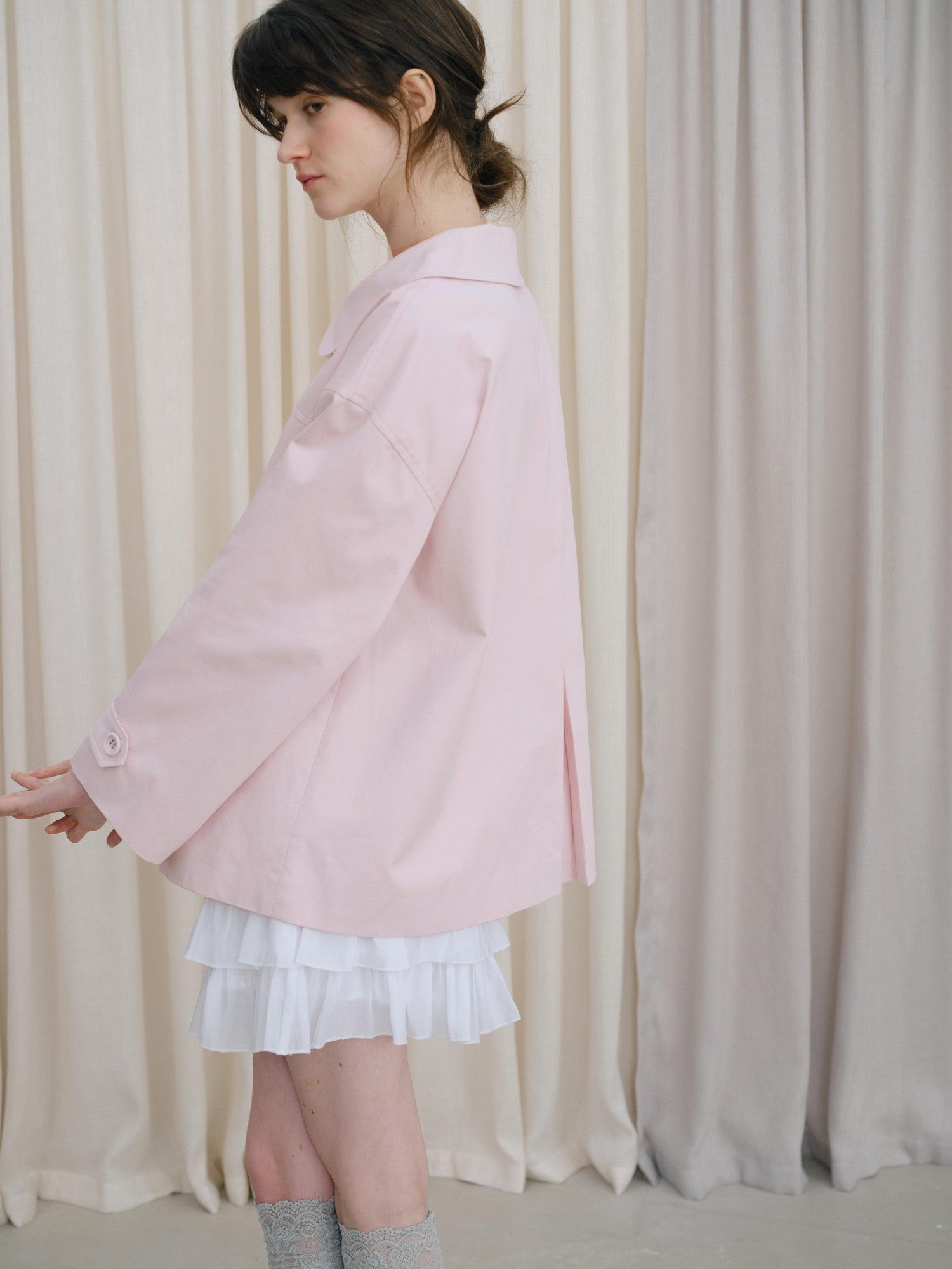 DKZ OFFICIAL Pink Doll Collar Mid Length Loose Fit Women&