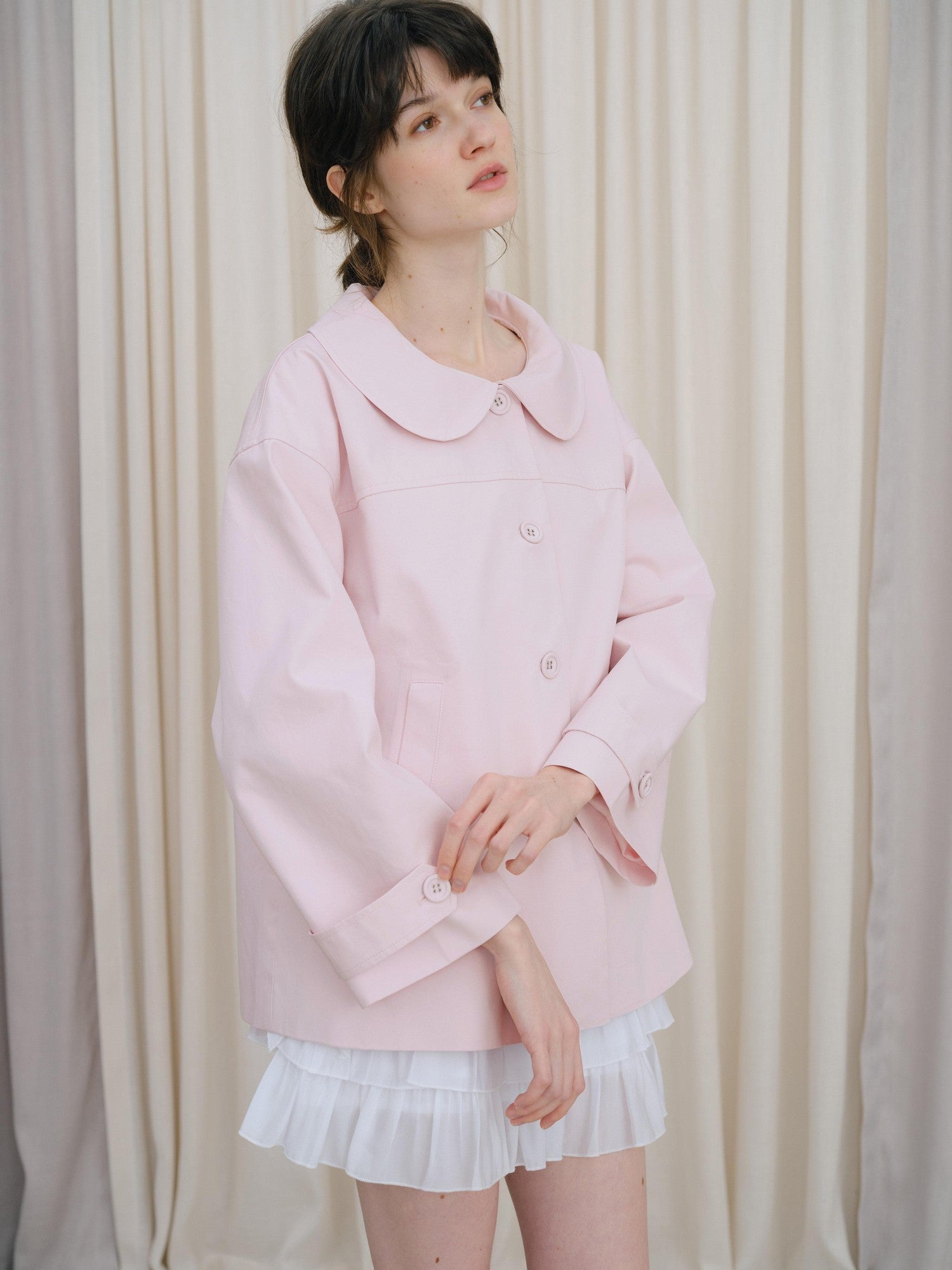 DKZ OFFICIAL Pink Doll Collar Mid Length Loose Fit Women&