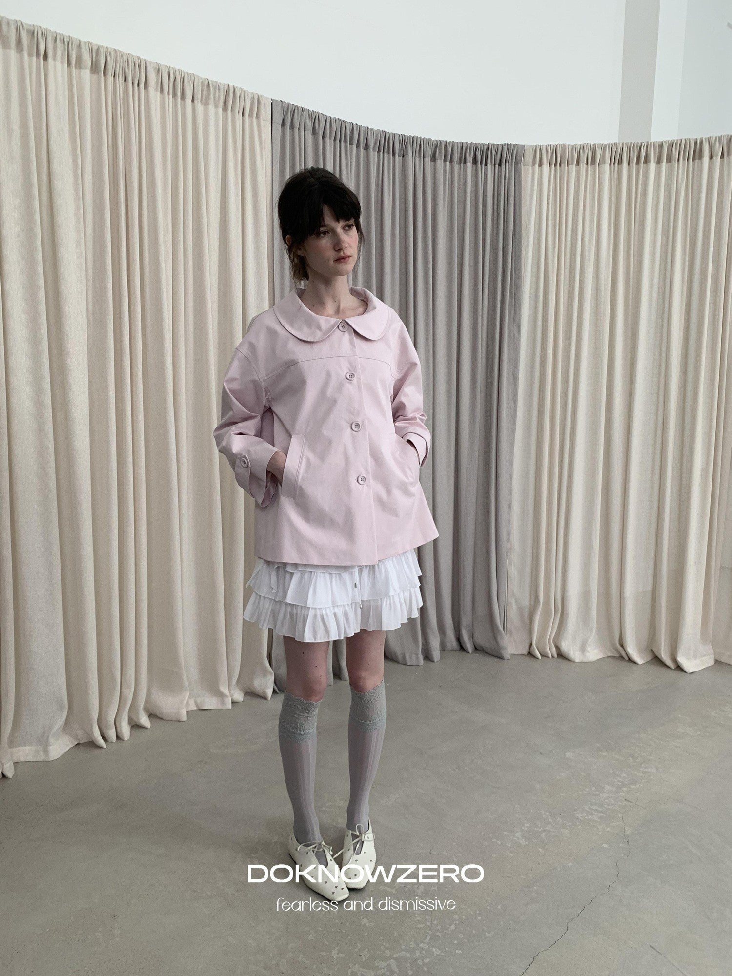 DKZ OFFICIAL Pink Doll Collar Mid Length Loose Fit Women&