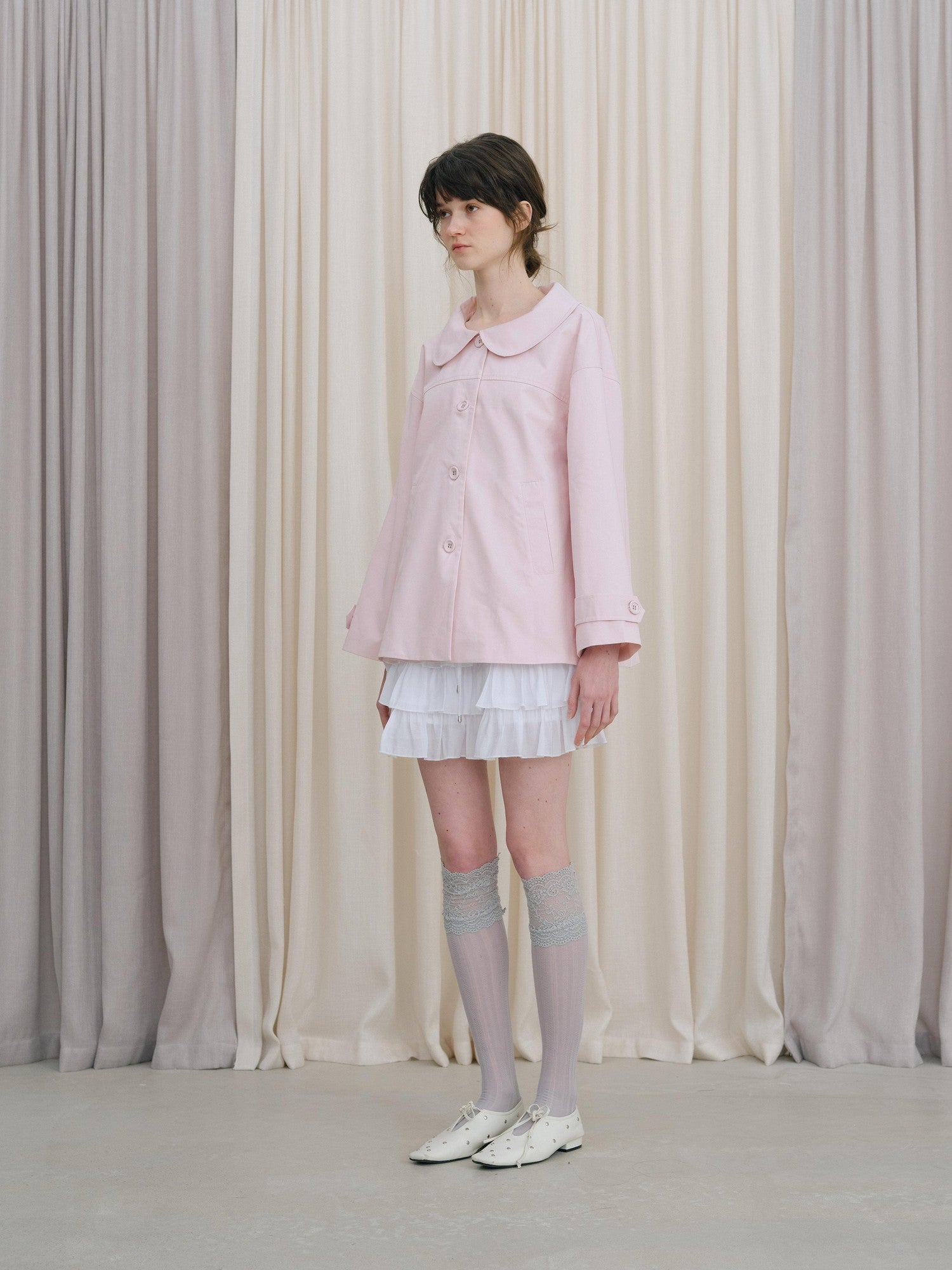 DKZ OFFICIAL Pink Doll Collar Mid Length Loose Fit Women&