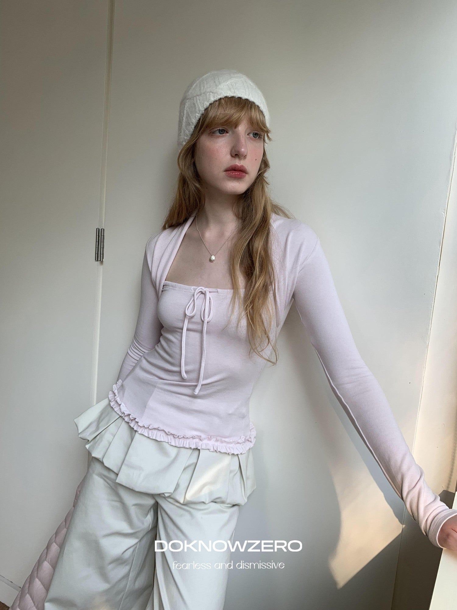 DKZ OFFICIAL Pink Lettuce Edge Faux Layered Women&