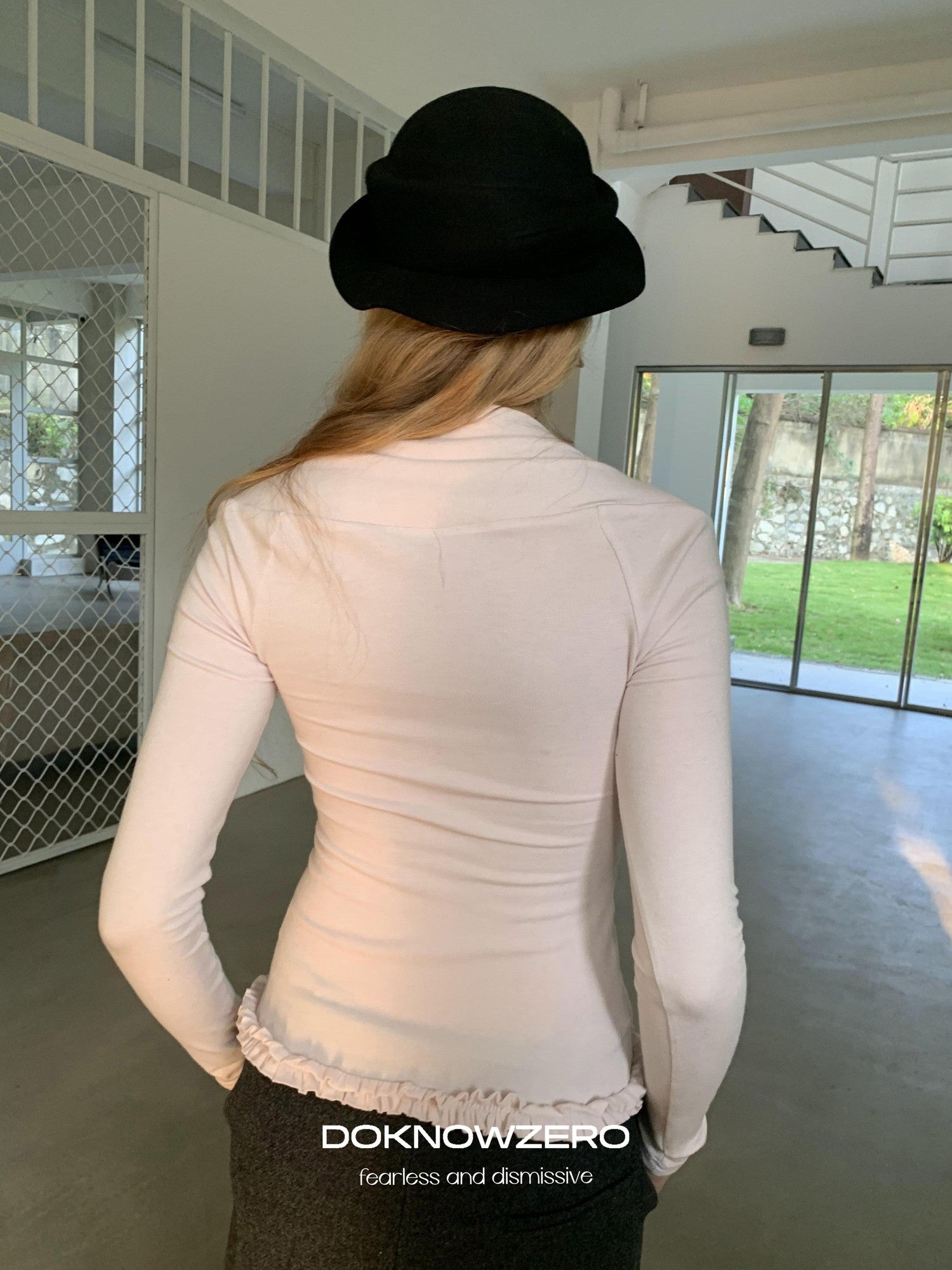 DKZ OFFICIAL Pink Lettuce Edge Faux Layered Women&