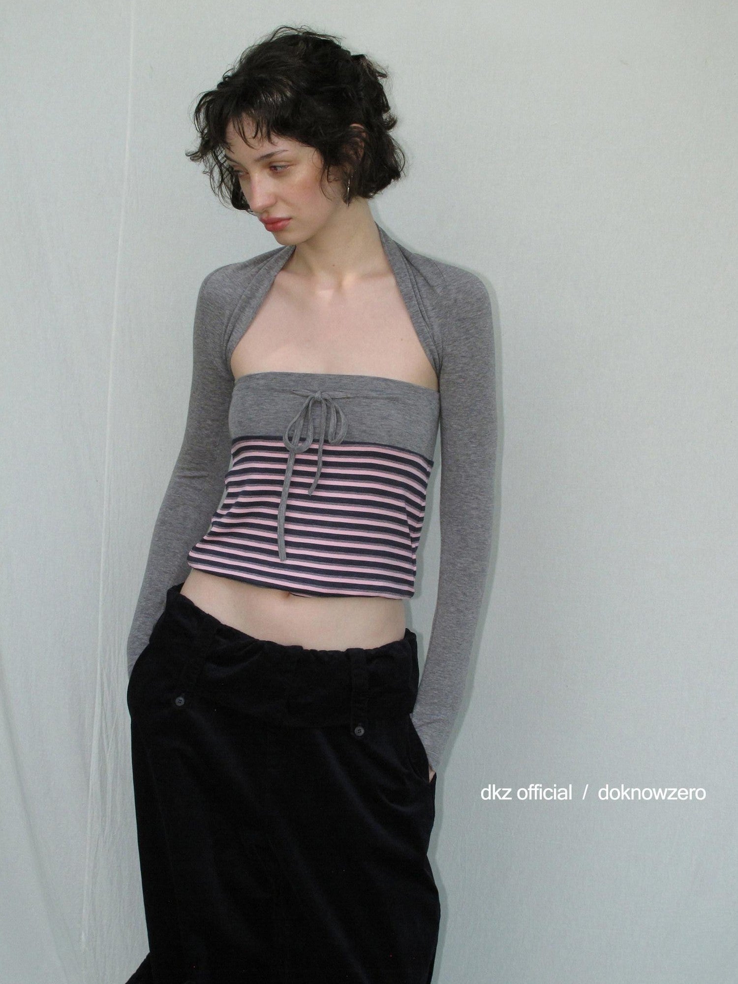 DKZ OFFICIAL Pink Retro Striped Asymmetric Slim Knit Women&
