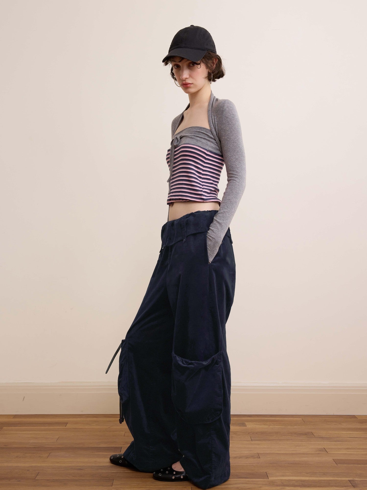 DKZ OFFICIAL Pink Retro Striped Asymmetric Slim Knit Women&