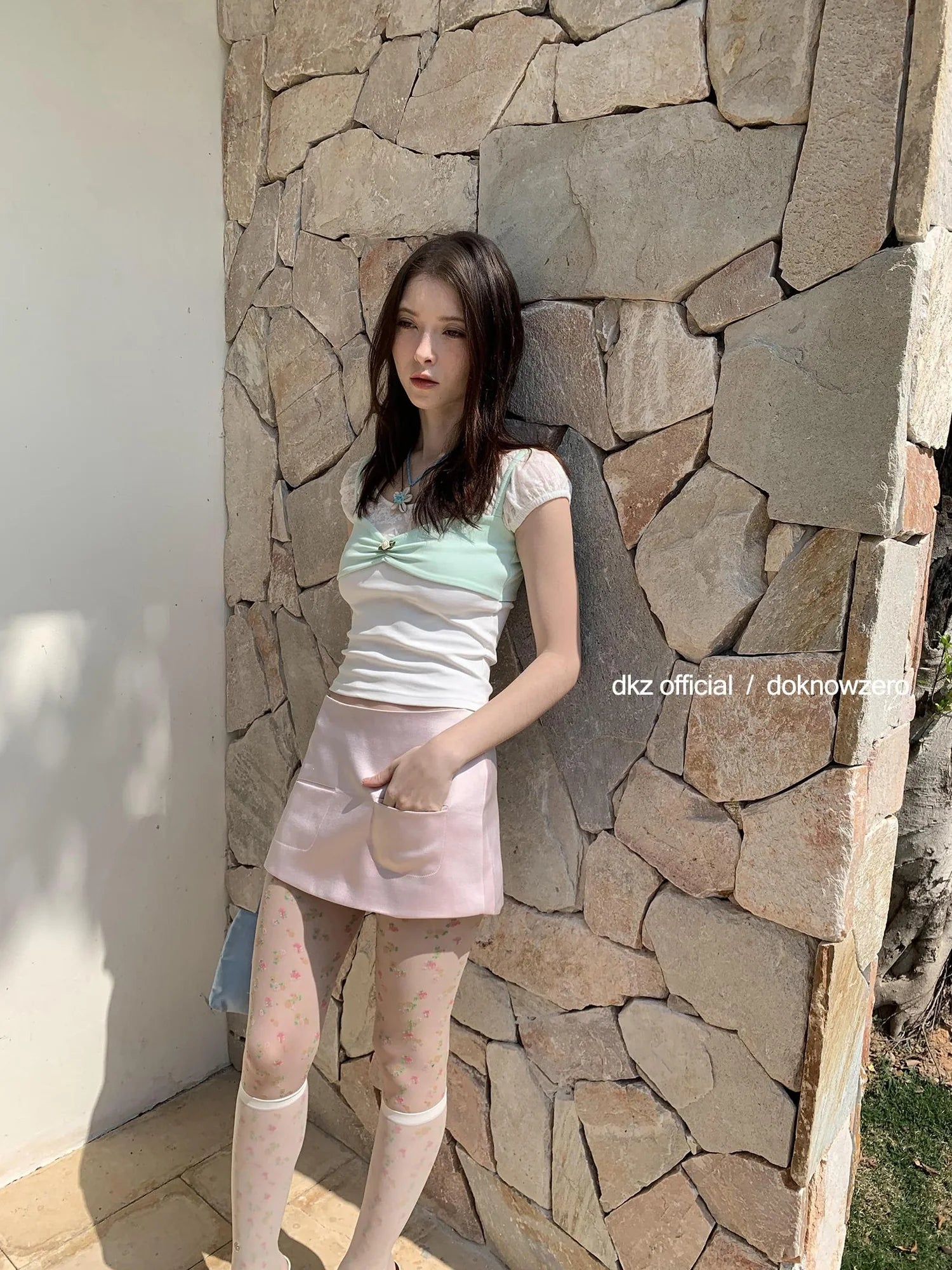 DKZ OFFICIAL Pink Satin A Line Mini Skirt For Women