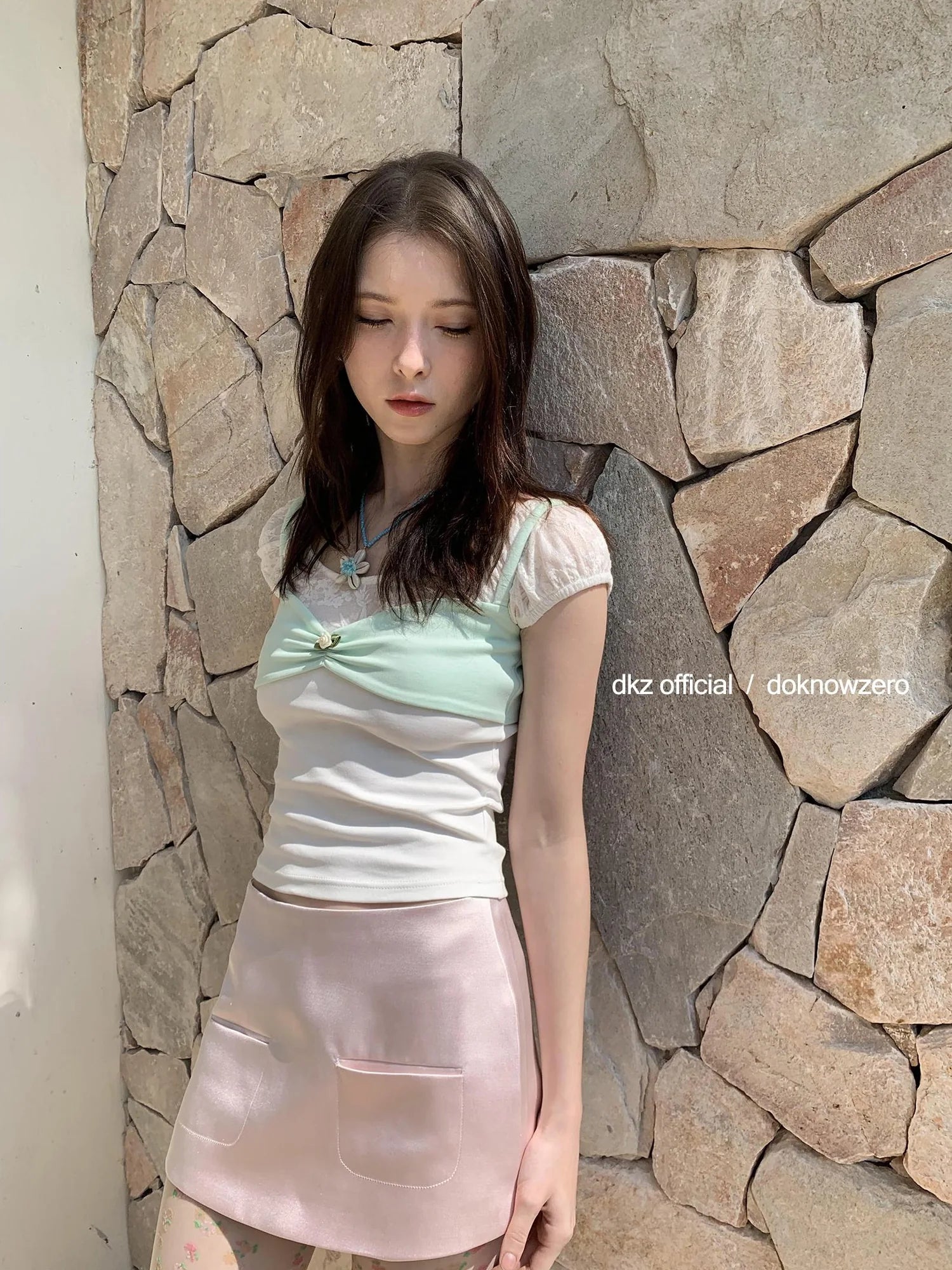 DKZ OFFICIAL Pink Satin A Line Mini Skirt For Women