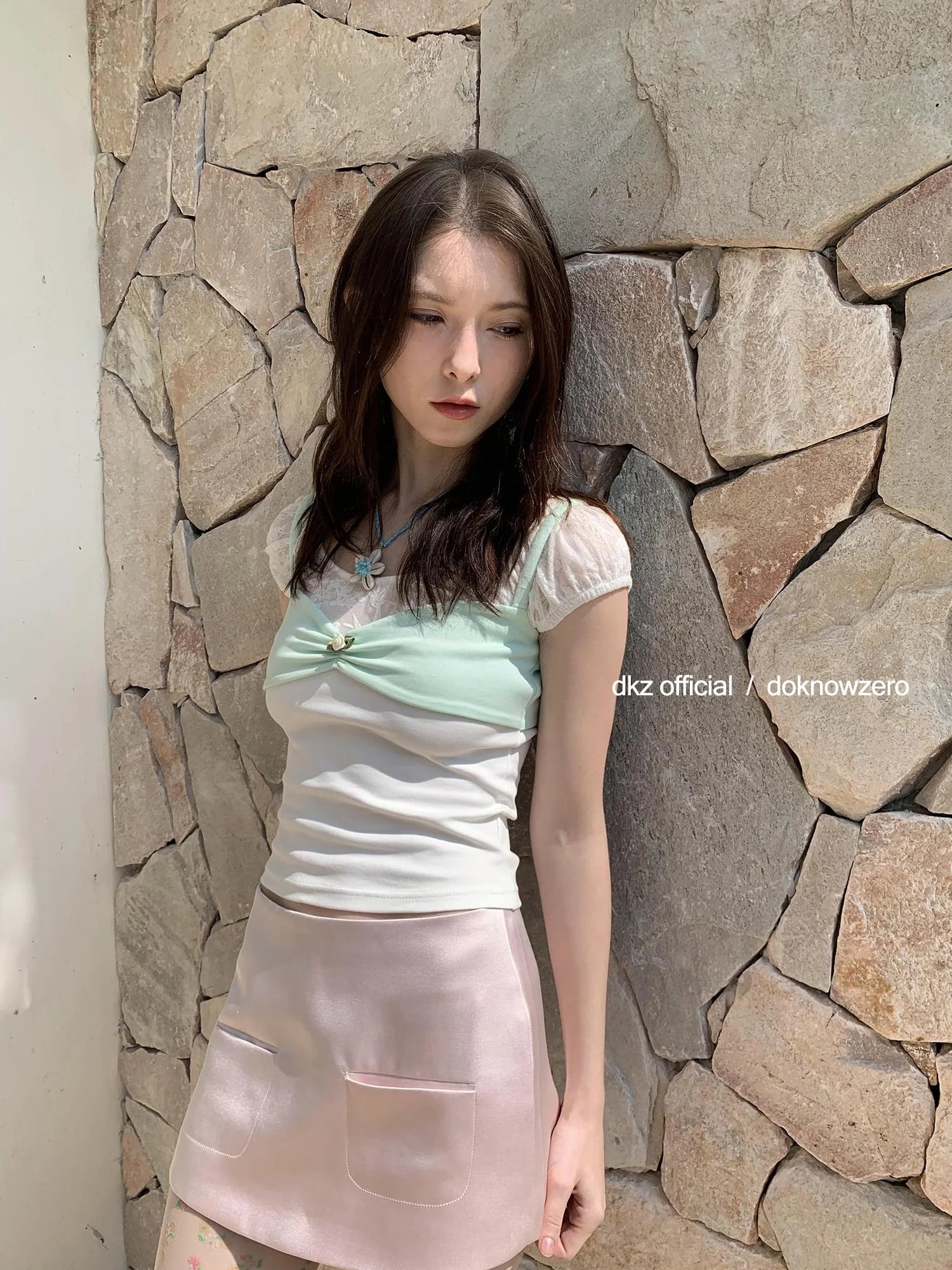 DKZ OFFICIAL Pink Satin A Line Mini Skirt For Women