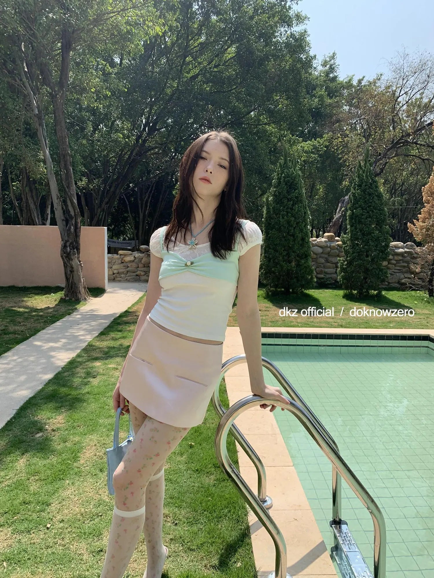 DKZ OFFICIAL Pink Satin A Line Mini Skirt For Women