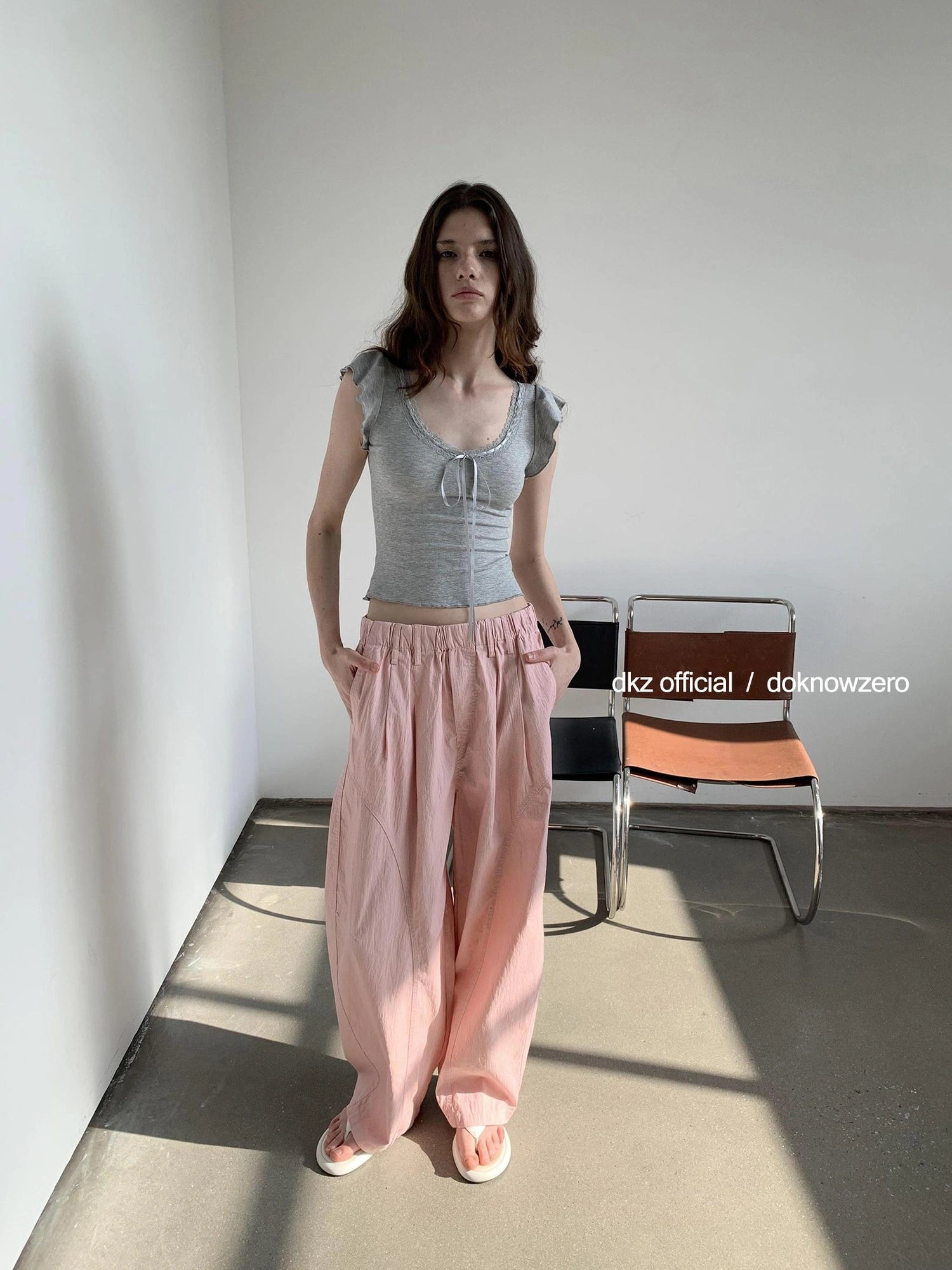 DKZ OFFICIAL Pink Wide Leg Trousers With 3D Tailoring