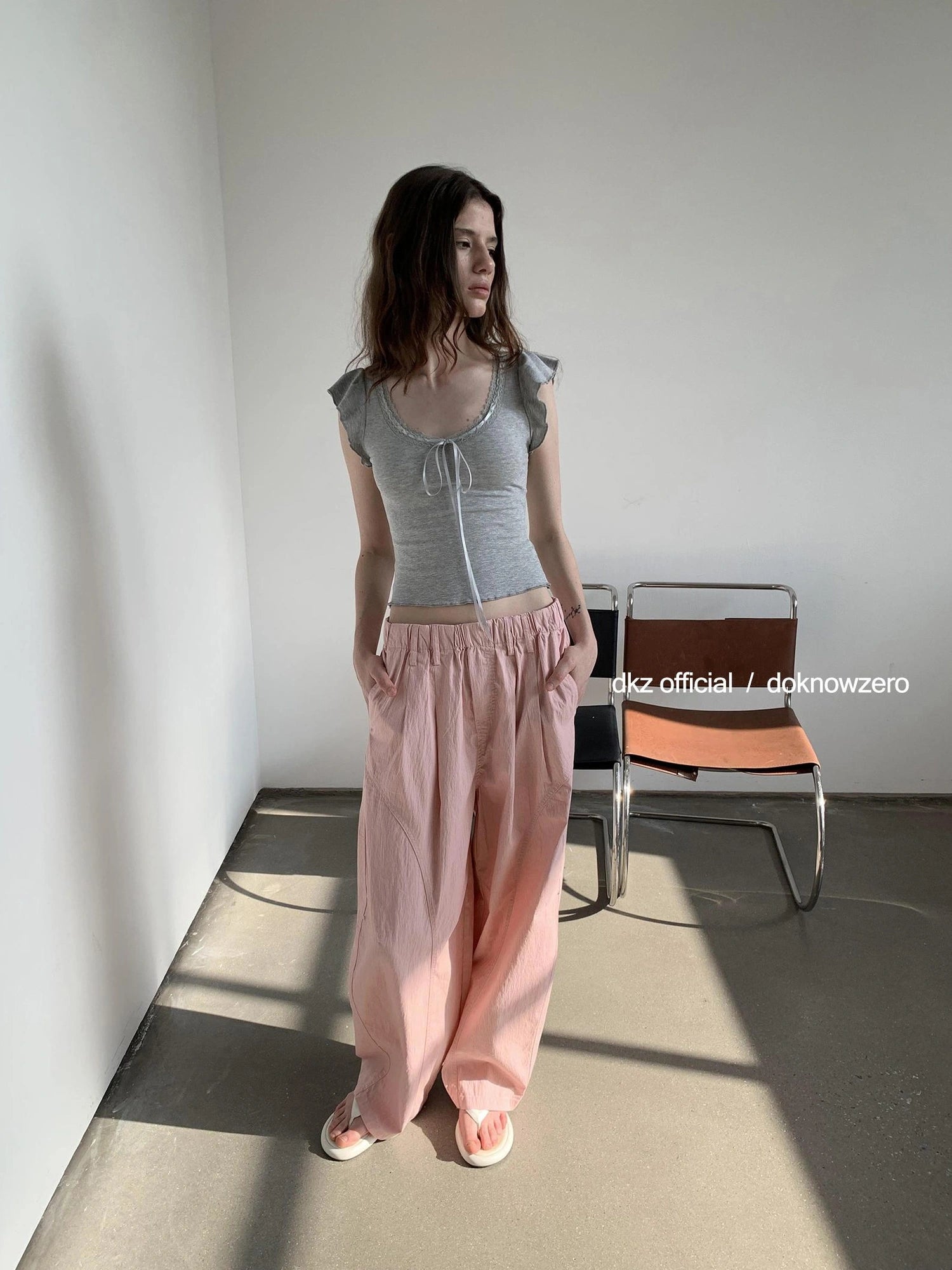 DKZ OFFICIAL Pink Wide Leg Trousers With 3D Tailoring