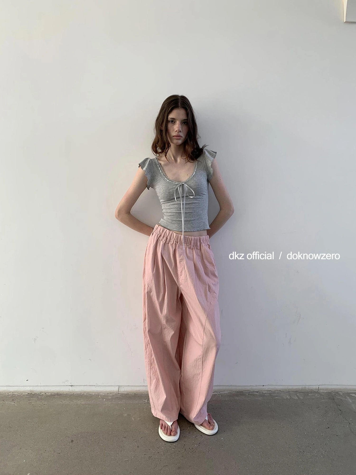 DKZ OFFICIAL Pink Wide Leg Trousers With 3D Tailoring
