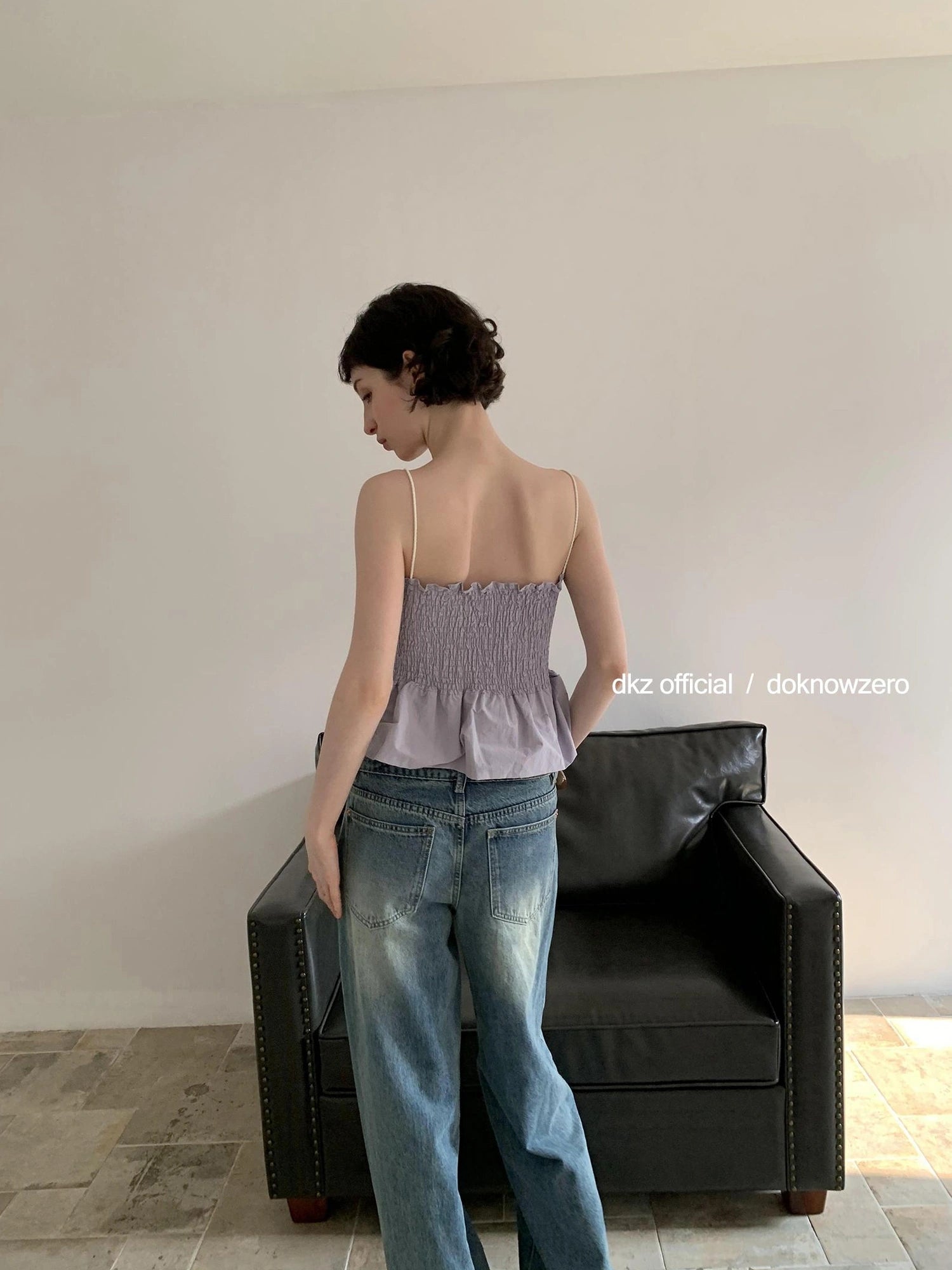 DKZ OFFICIAL Pleated Ruffle Hem Camisole Top