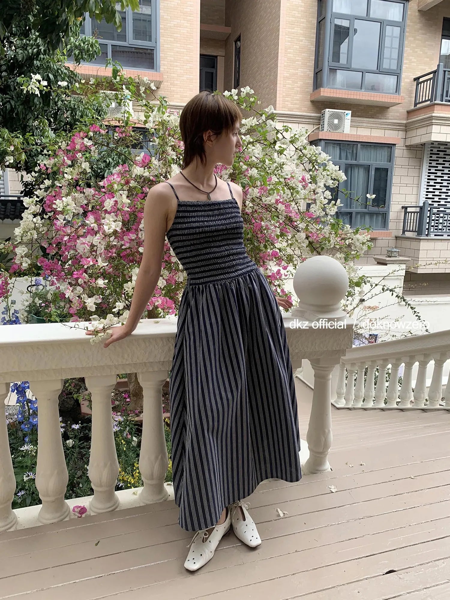 DKZ OFFICIAL Pleated Strappy Slip Maxi Dress