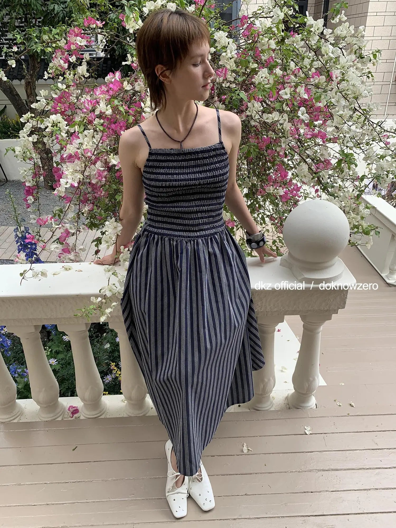 DKZ OFFICIAL Pleated Strappy Slip Maxi Dress