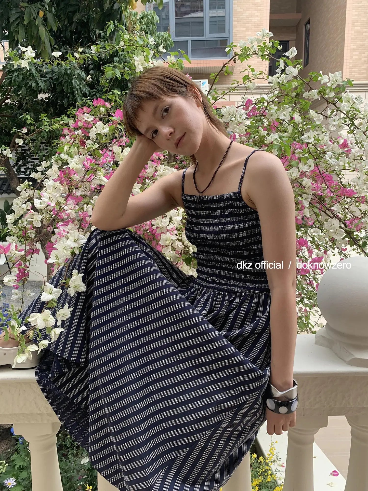 DKZ OFFICIAL Pleated Strappy Slip Maxi Dress