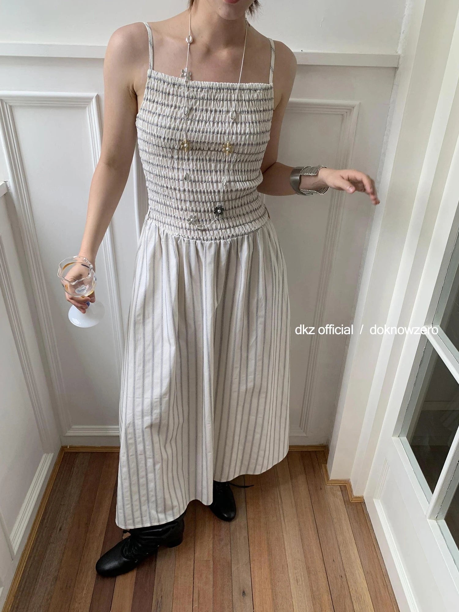 DKZ OFFICIAL Pleated Strappy Slip Maxi Dress