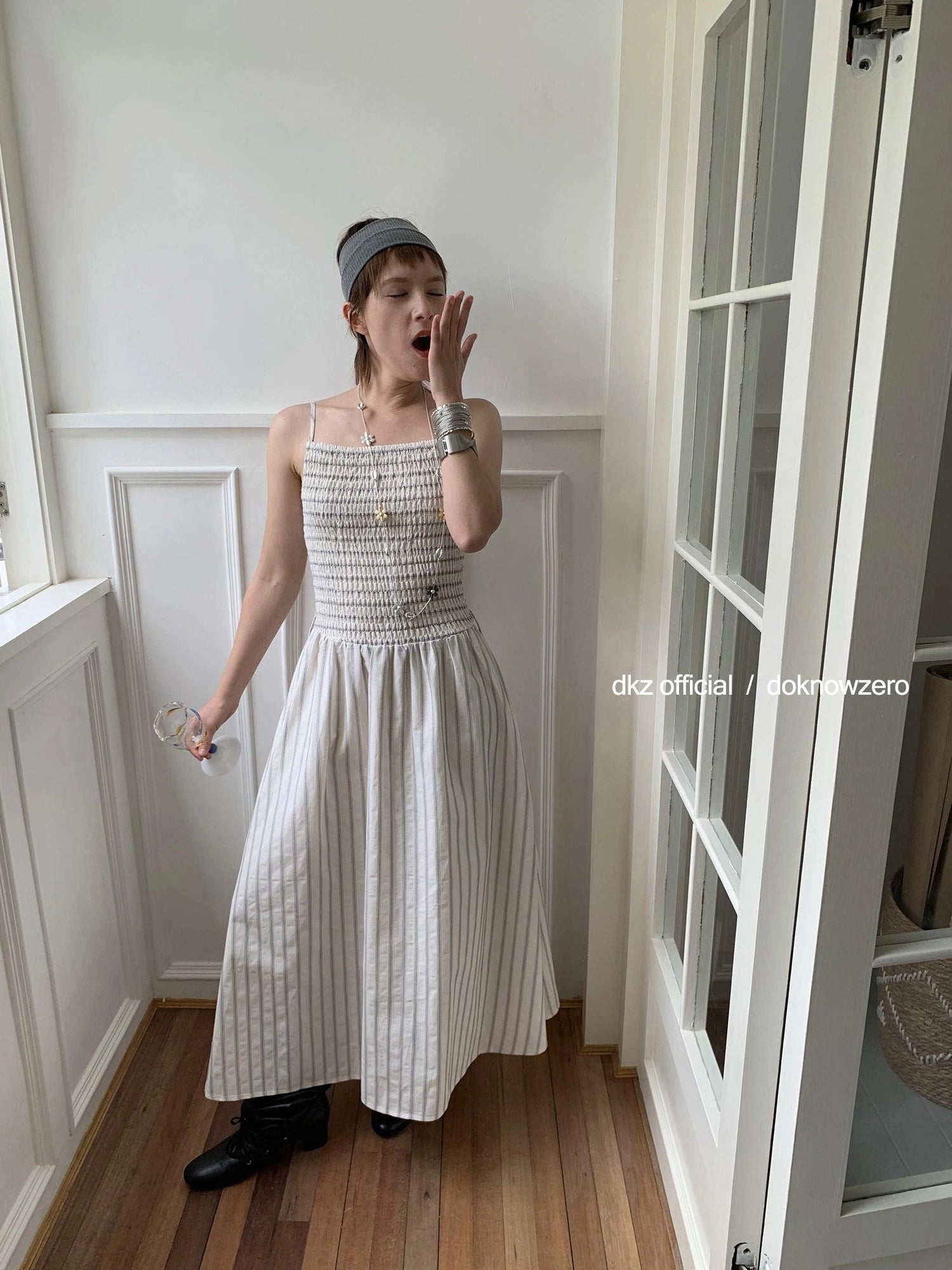 DKZ OFFICIAL Pleated Strappy Slip Maxi Dress