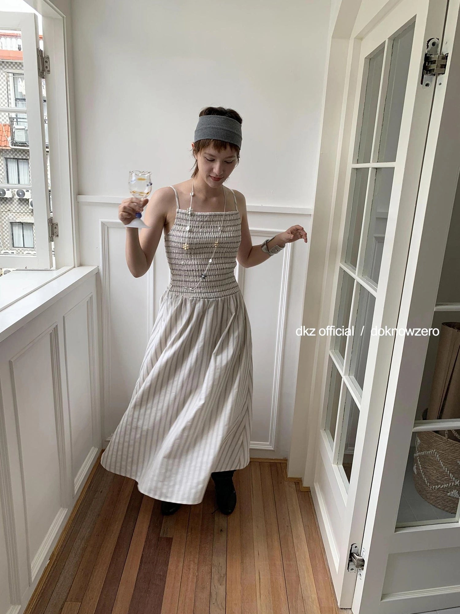 DKZ OFFICIAL Pleated Strappy Slip Maxi Dress