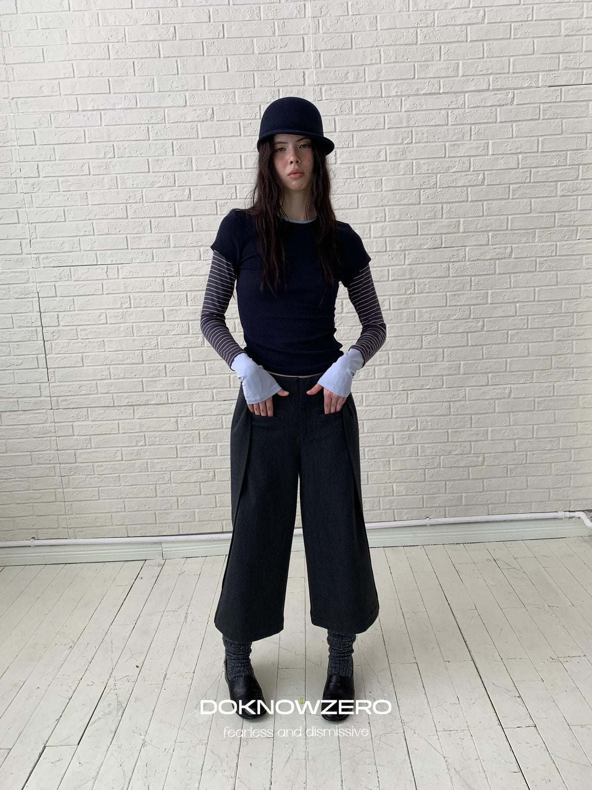 DKZ OFFICIAL Pleated Wide Leg Straight Polyester Women&