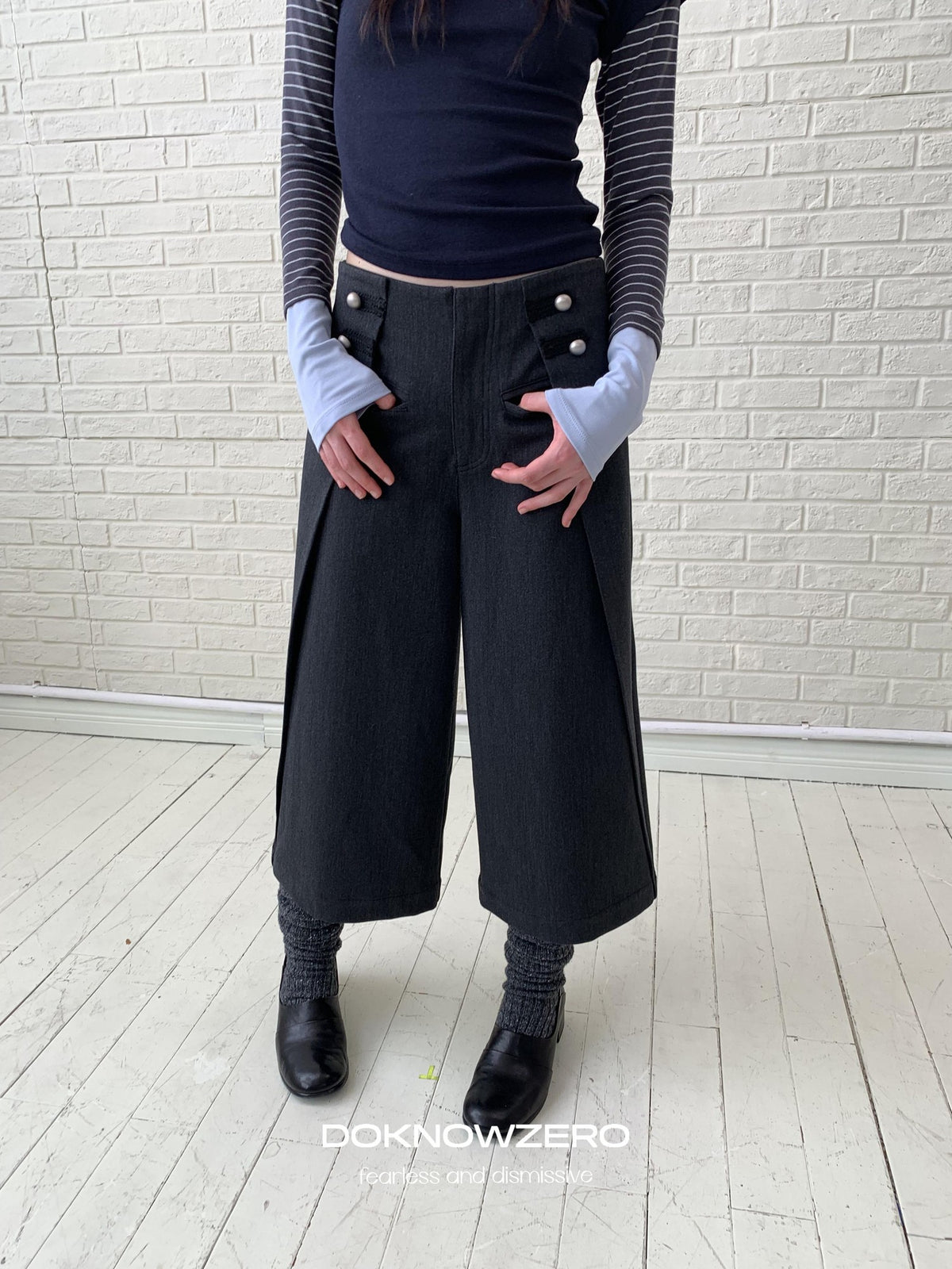 DKZ OFFICIAL Pleated Wide Leg Straight Polyester Women&