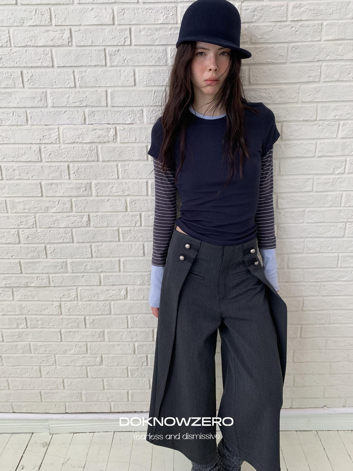 DKZ OFFICIAL Pleated Wide Leg Straight Polyester Women&