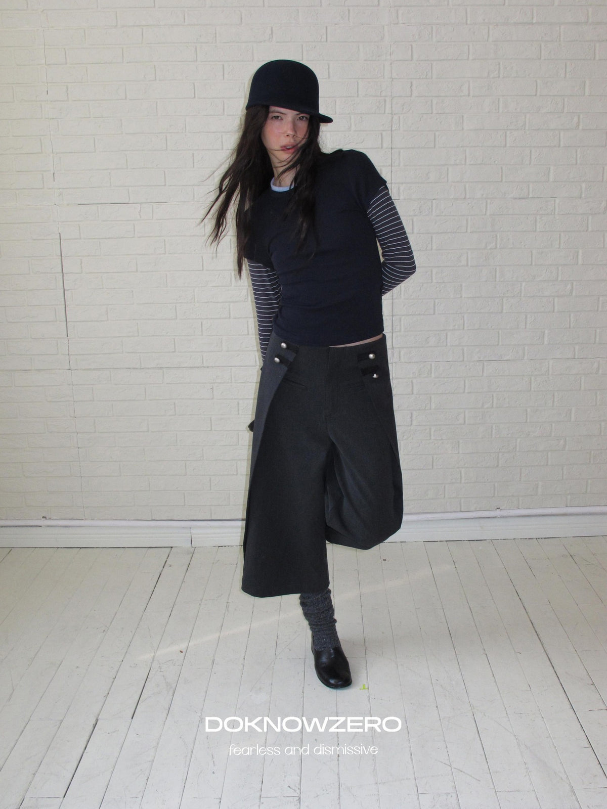 DKZ OFFICIAL Pleated Wide Leg Straight Polyester Women&
