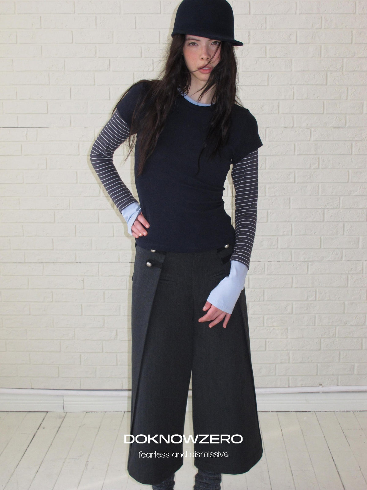 DKZ OFFICIAL Pleated Wide Leg Straight Polyester Women&
