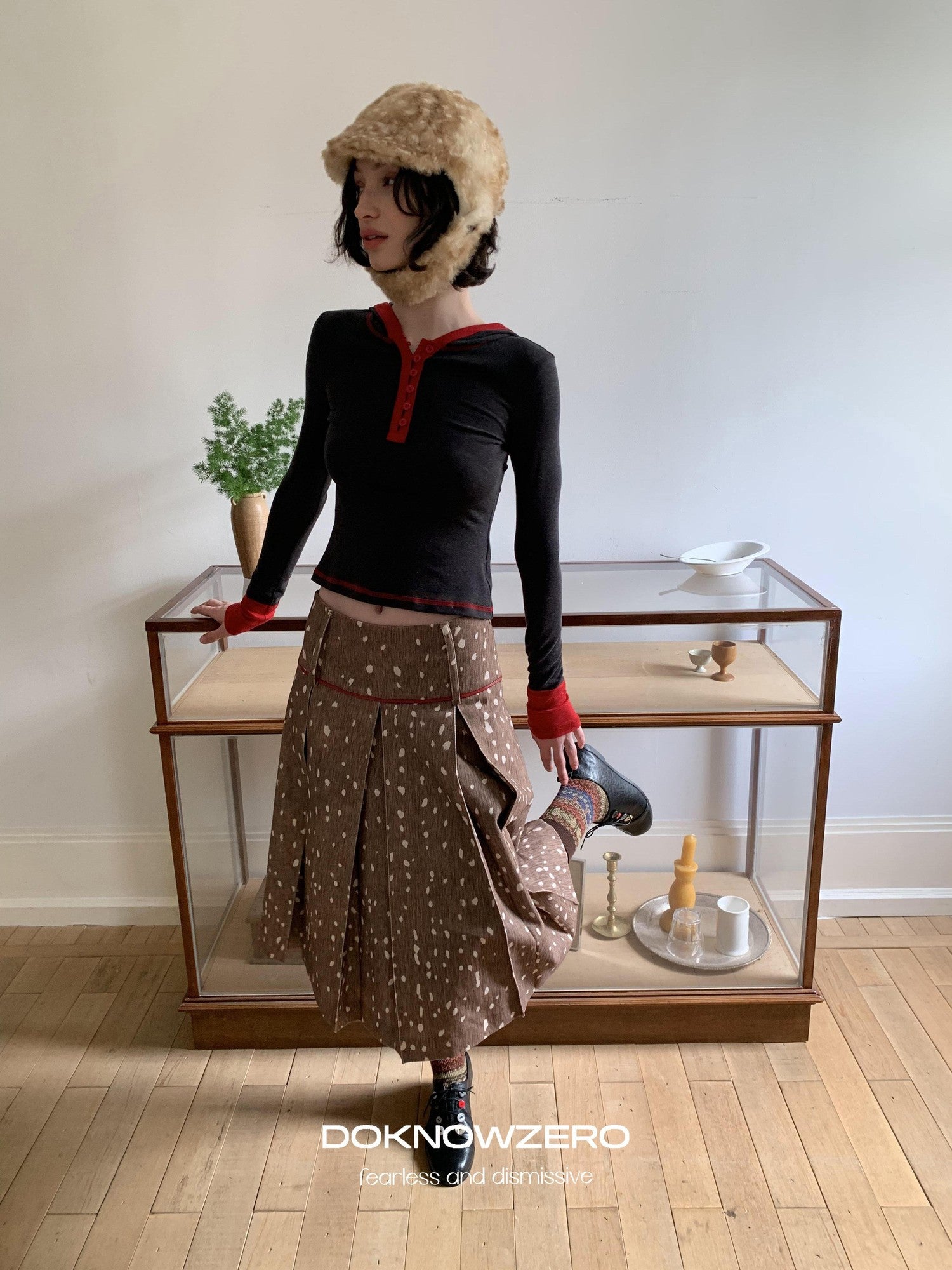DKZ OFFICIAL Polka Dot Colorblock Hooded Knit Women&