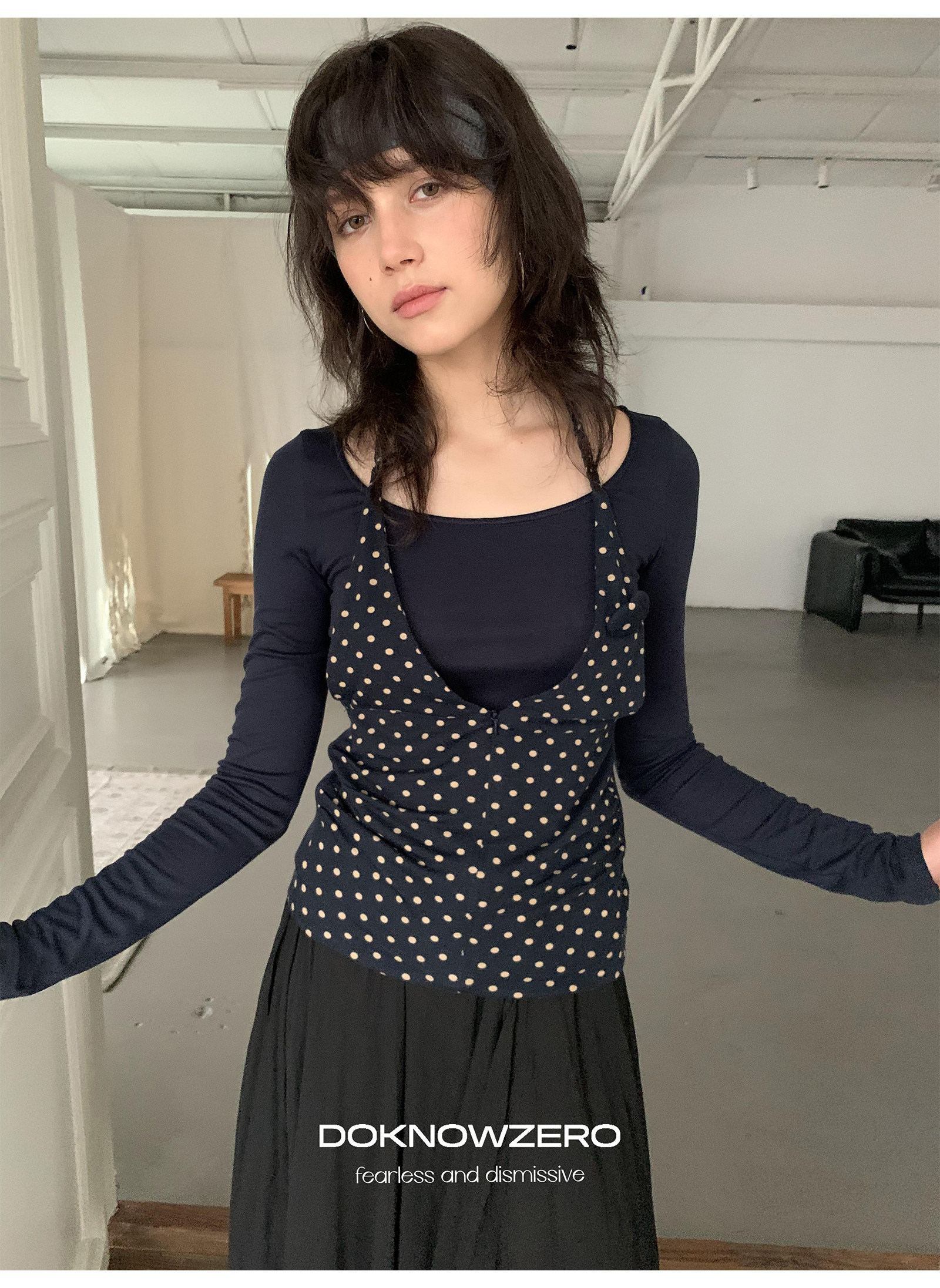 DKZ_OFFICIAL_Polka_Dot_Faux_Two_Piece_Halter_Women&