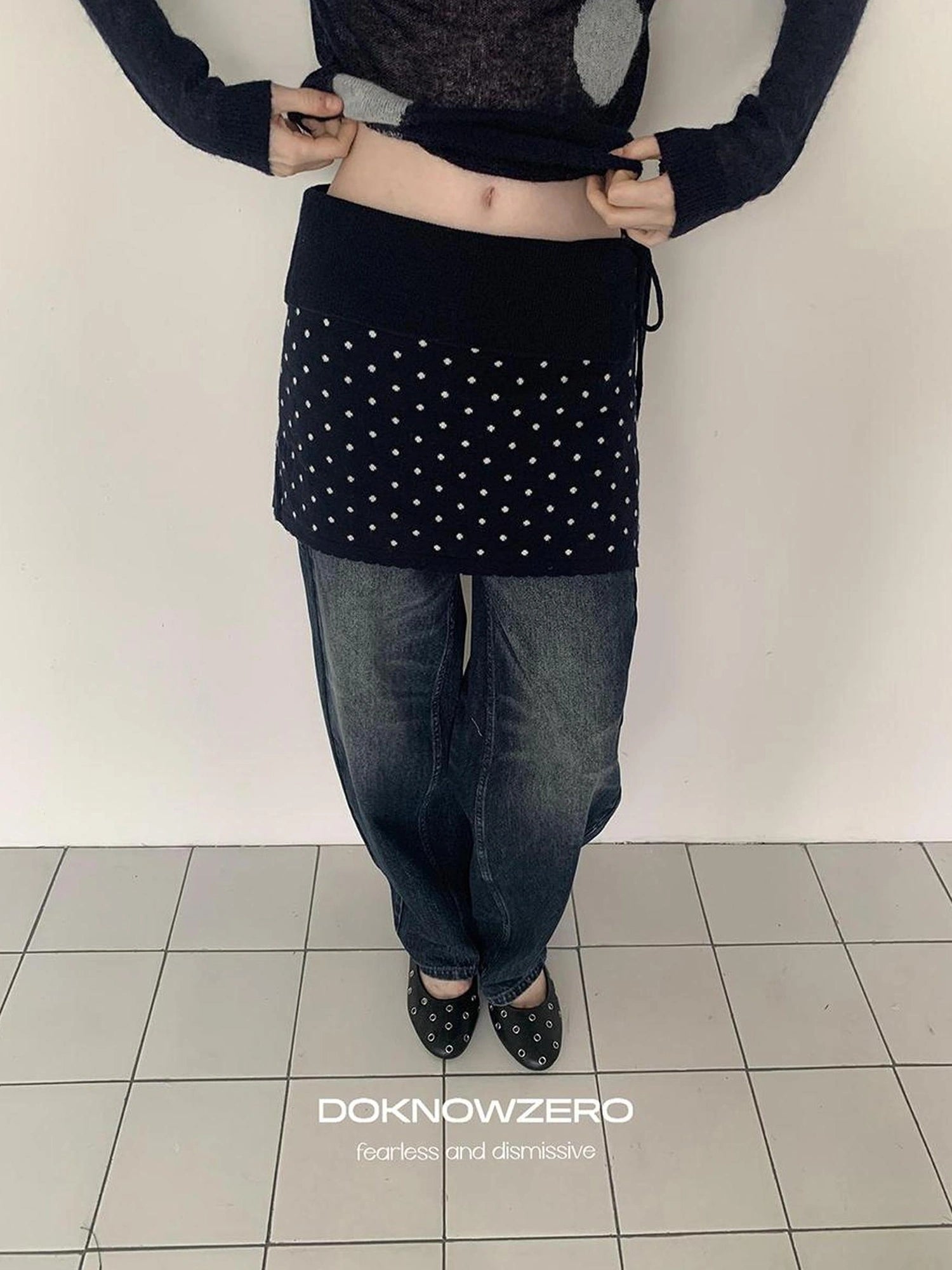 DKZ OFFICIAL Polka Dot Knit Straight Skirt For Women