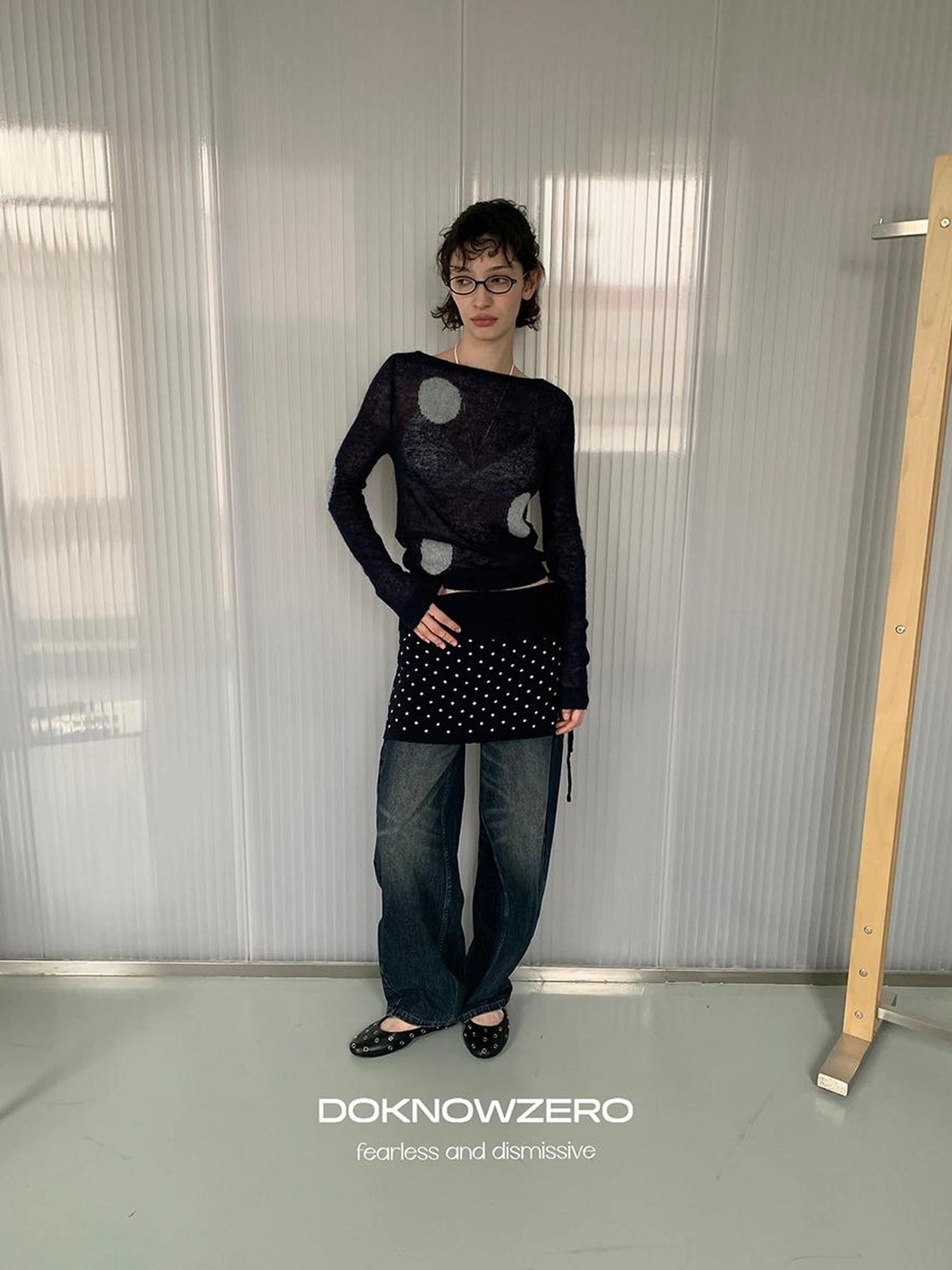 DKZ OFFICIAL Polka Dot Knit Straight Skirt For Women