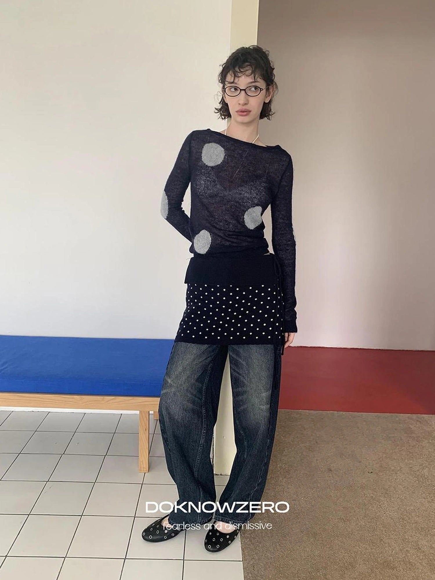 DKZ OFFICIAL Polka Dot Knit Straight Skirt For Women
