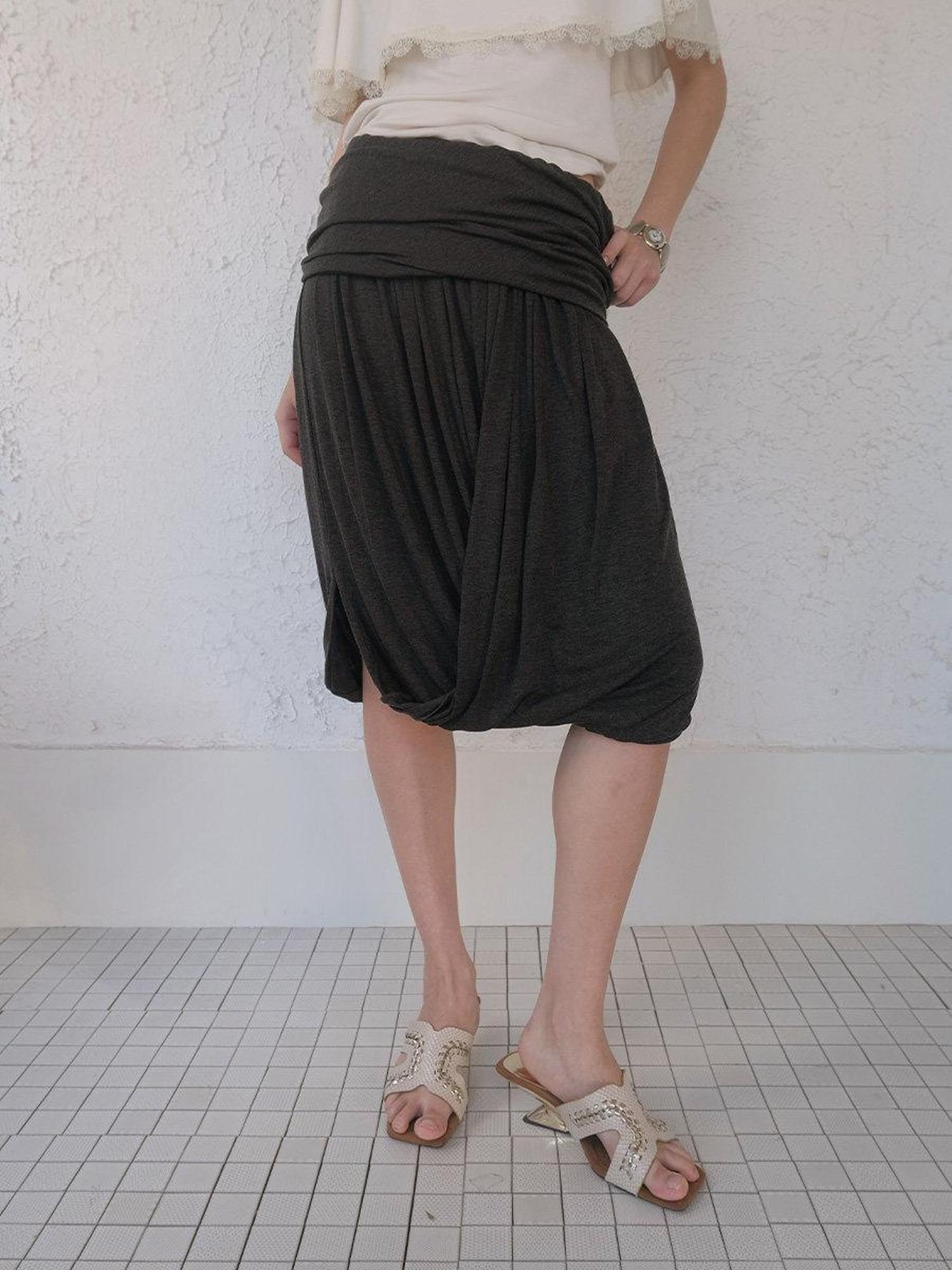 DKZ OFFICIAL Polka Dot Pleated Asymmetrical Elastic Waist Women&