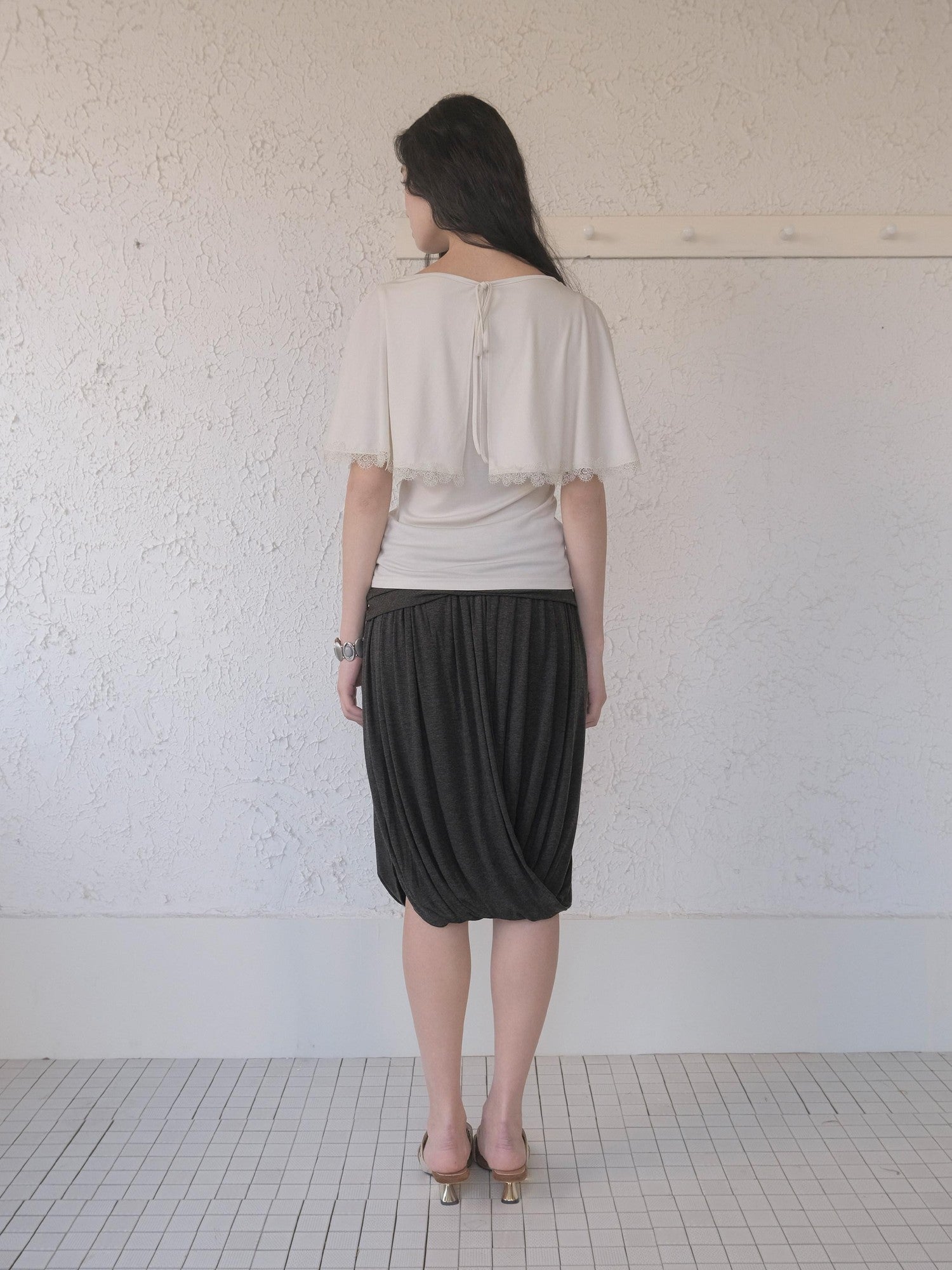 DKZ OFFICIAL Polka Dot Pleated Asymmetrical Elastic Waist Women&