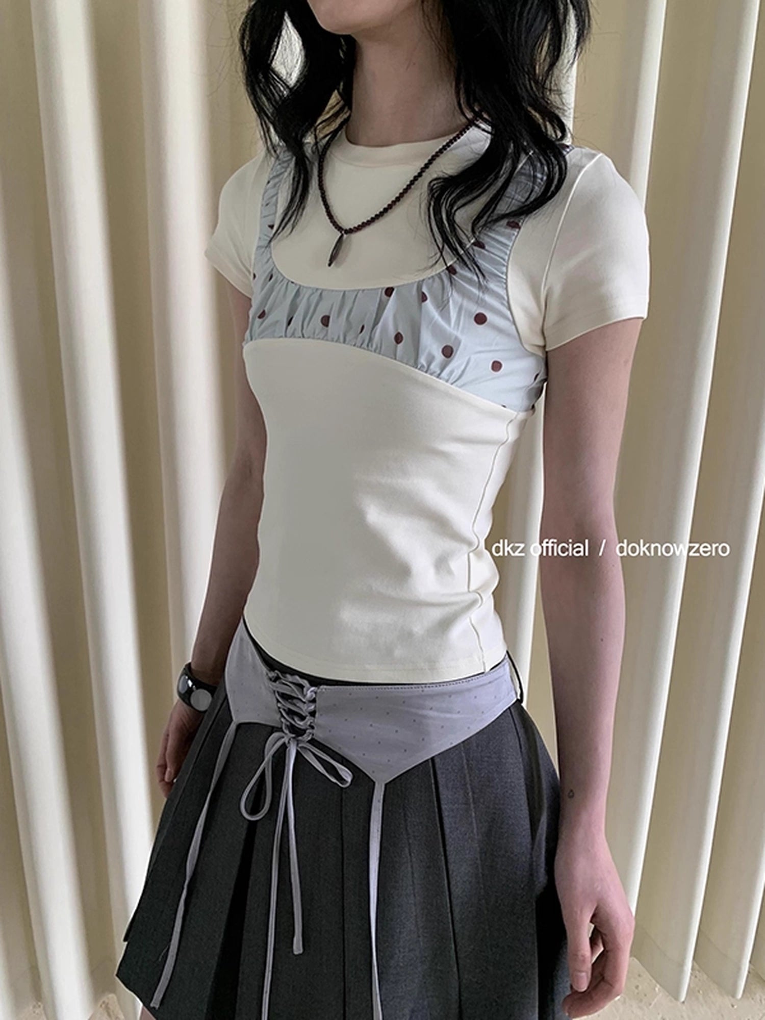 DKZ_OFFICIAL_Polka_Dot_Retro_Fitted_Short_Sleeve_T-shirt_MISSTT