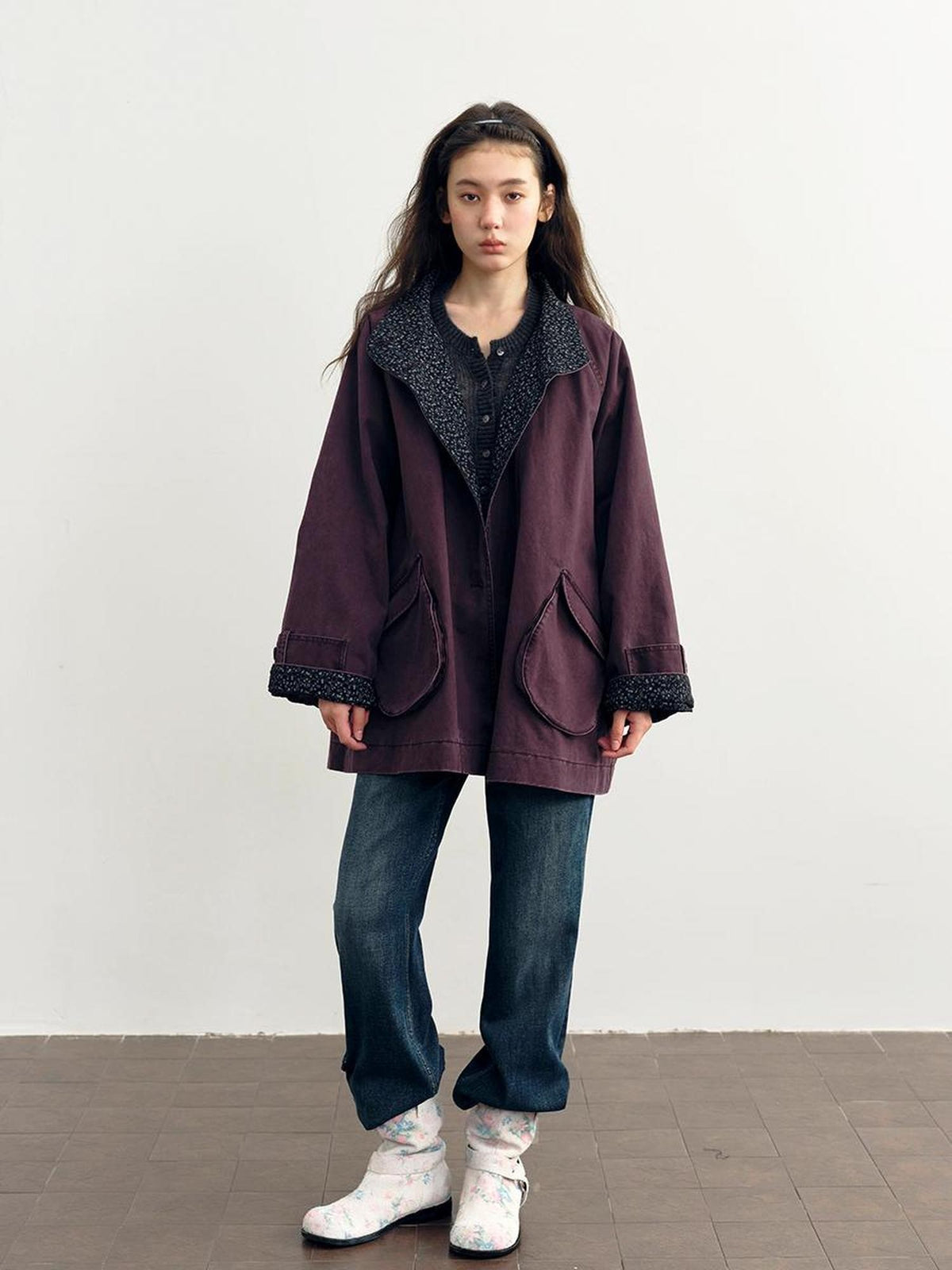 DKZ OFFICIAL Purple Floral Patchwork Quilted Loose Women&