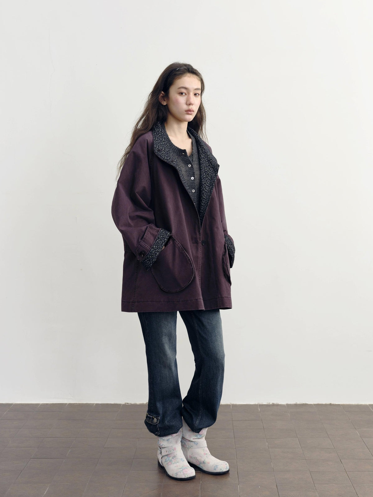 DKZ OFFICIAL Purple Floral Patchwork Quilted Loose Women&