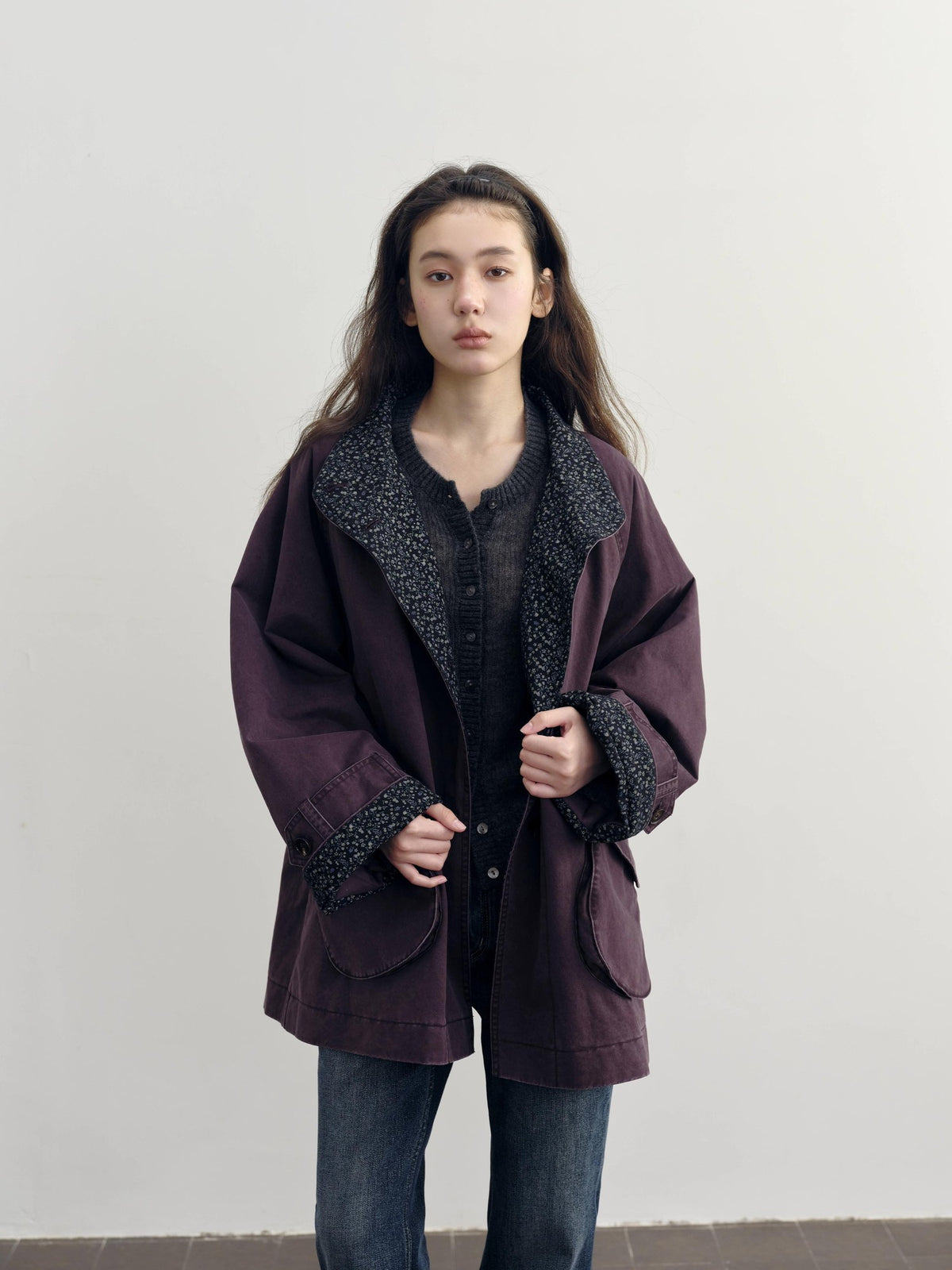 DKZ OFFICIAL Purple Floral Patchwork Quilted Loose Women&