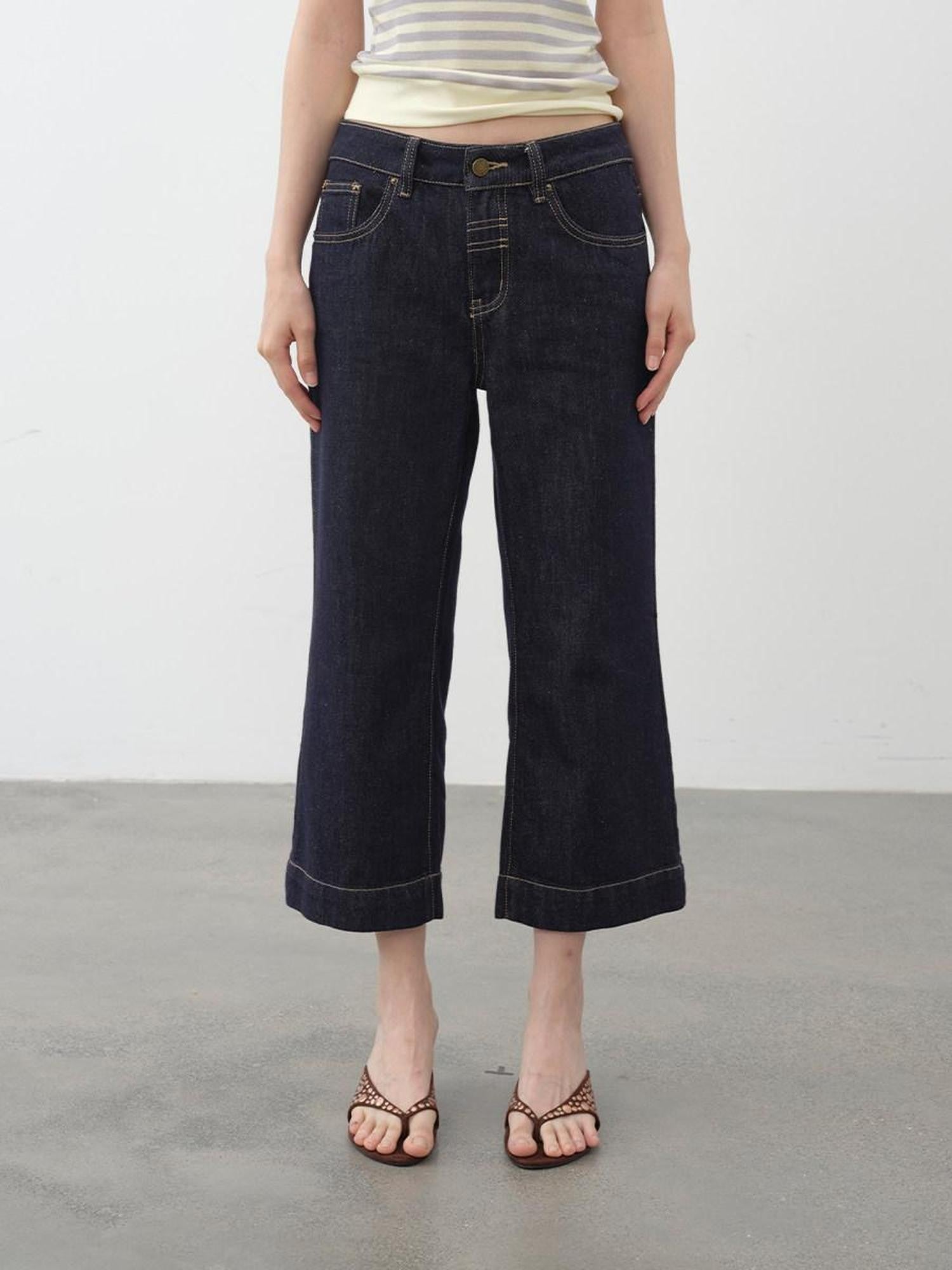 DKZ OFFICIAL Raw Indigo Button Fly Cropped Mid Stretch Women&