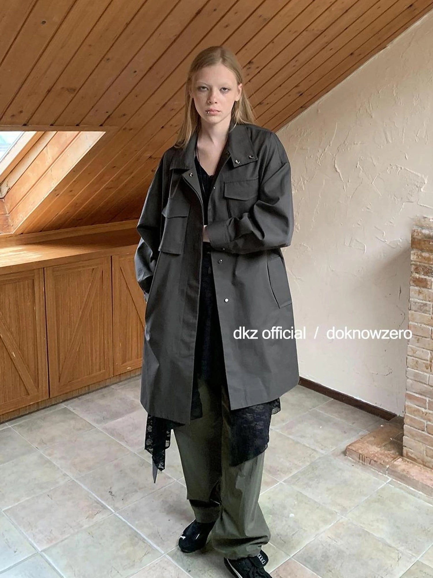 DKZ OFFICIAL Rayon Cotton Blend Grey Trench Coat With Pockets Mid Length Relaxed Fit