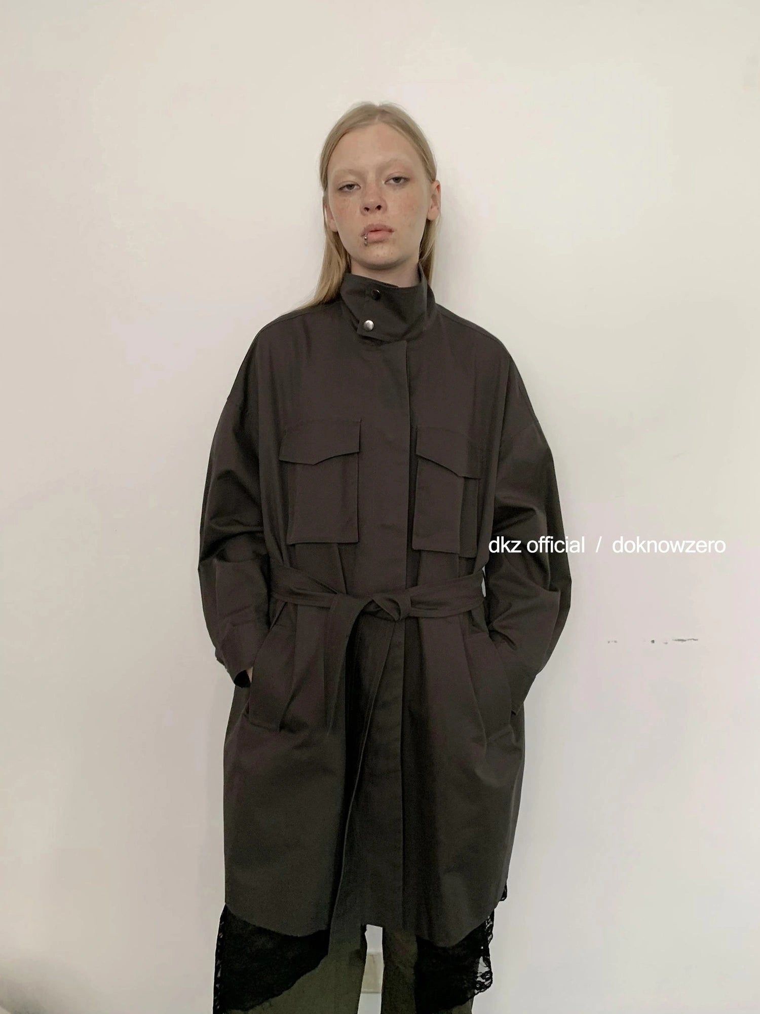 DKZ OFFICIAL Rayon Cotton Blend Grey Trench Coat With Pockets Mid Length Relaxed Fit