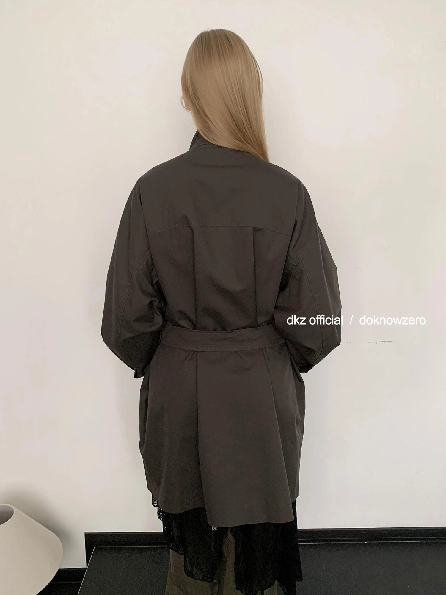 DKZ OFFICIAL Rayon Cotton Blend Grey Trench Coat With Pockets Mid Length Relaxed Fit