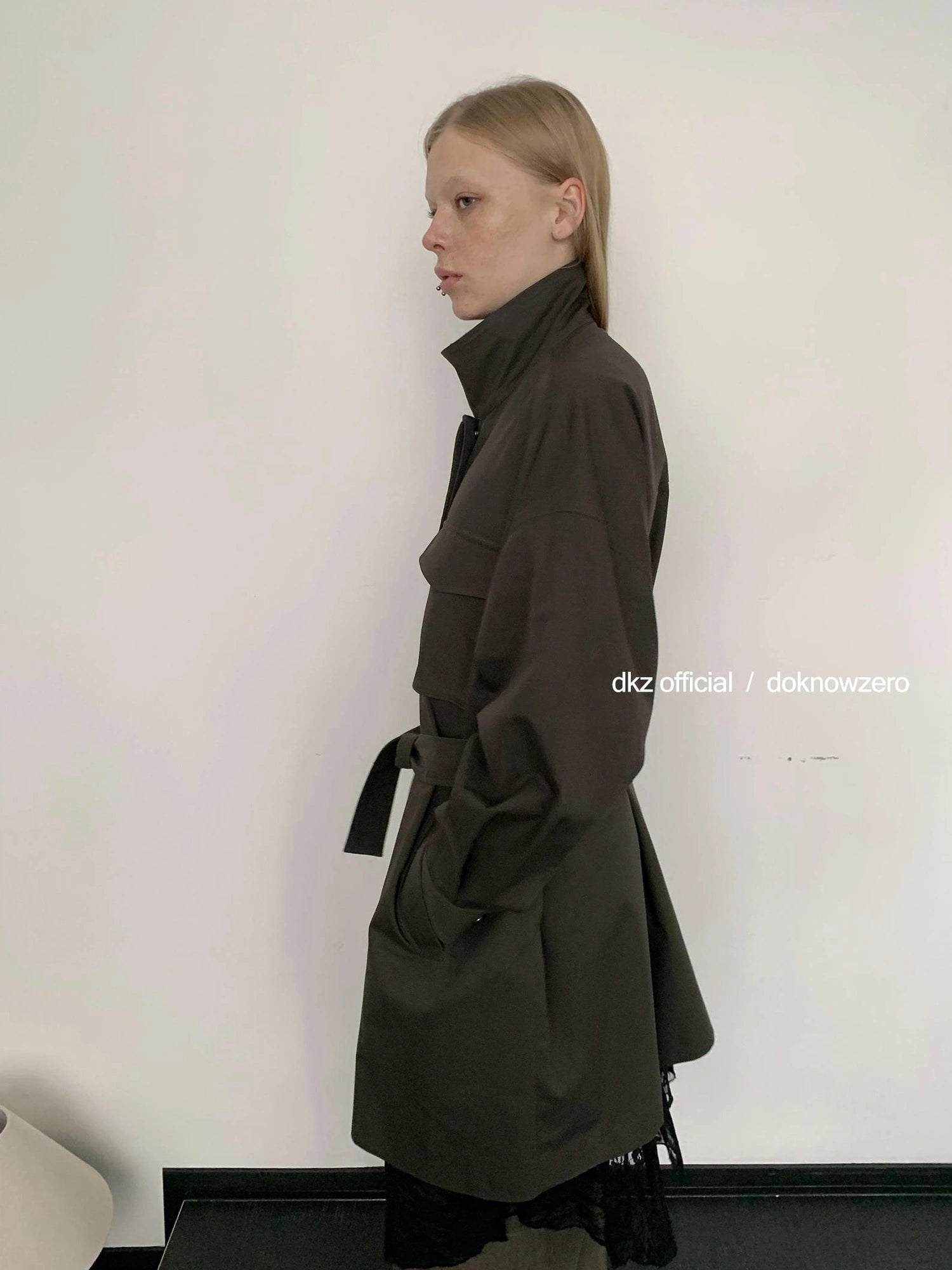 DKZ OFFICIAL Rayon Cotton Blend Grey Trench Coat With Pockets Mid Length Relaxed Fit