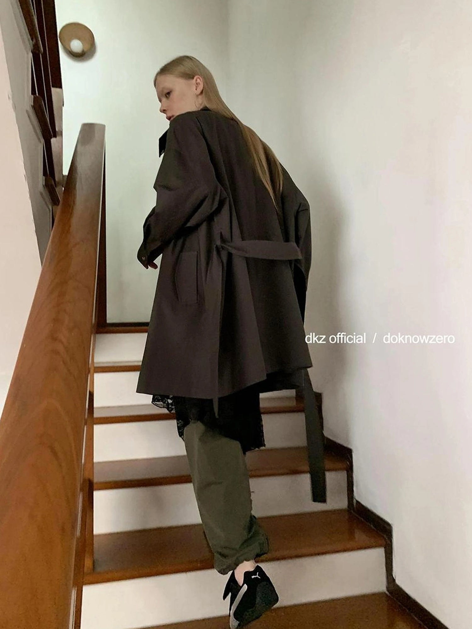 DKZ OFFICIAL Rayon Cotton Blend Grey Trench Coat With Pockets Mid Length Relaxed Fit