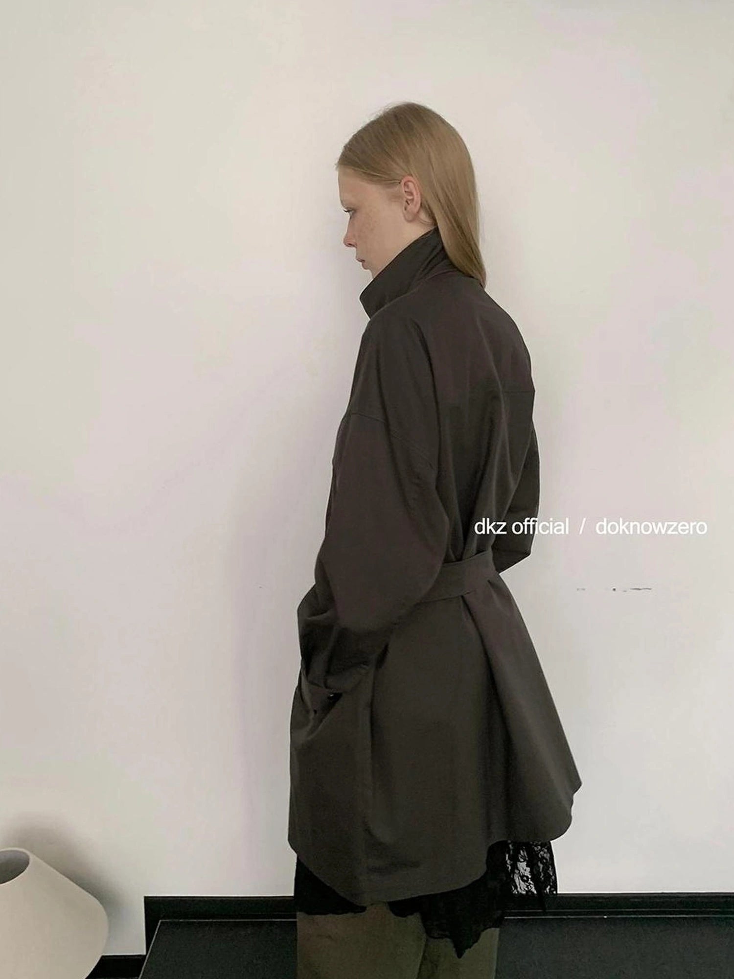 DKZ OFFICIAL Rayon Cotton Blend Grey Trench Coat With Pockets Mid Length Relaxed Fit