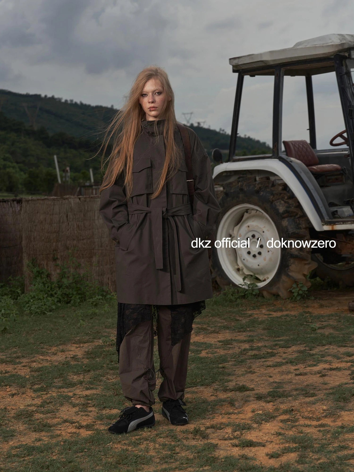 DKZ OFFICIAL Rayon Cotton Blend Grey Trench Coat With Pockets Mid Length Relaxed Fit