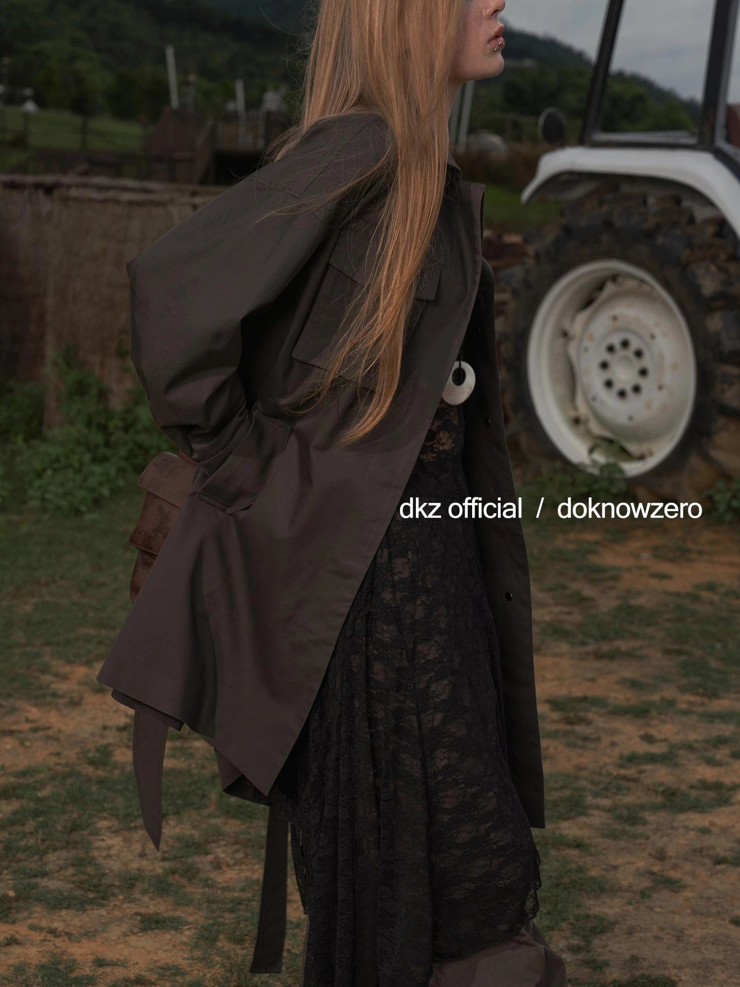 DKZ OFFICIAL Rayon Cotton Blend Grey Trench Coat With Pockets Mid Length Relaxed Fit